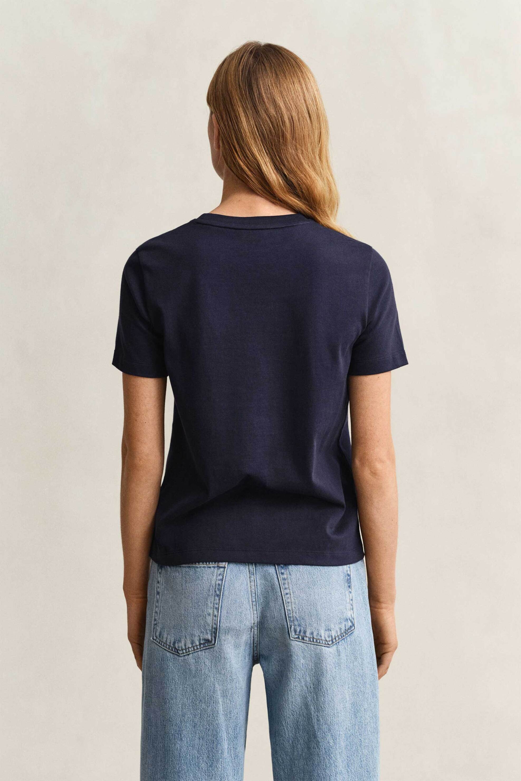Gant Γυναικείο T-Shirt με Κεντημένο Rope Graphic Logo Regular Fit - 4201443 Μπλε Σκούρο