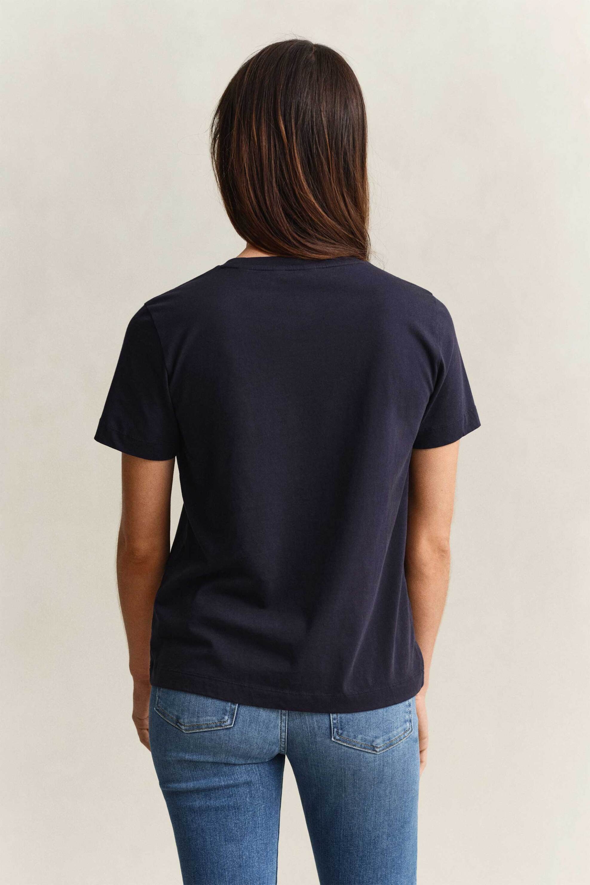 Gant Γυναικείο T-Shirt με Κεντημένο Script Graphic Logo Regular Fit - 4201450 Μπλε Σκούρο