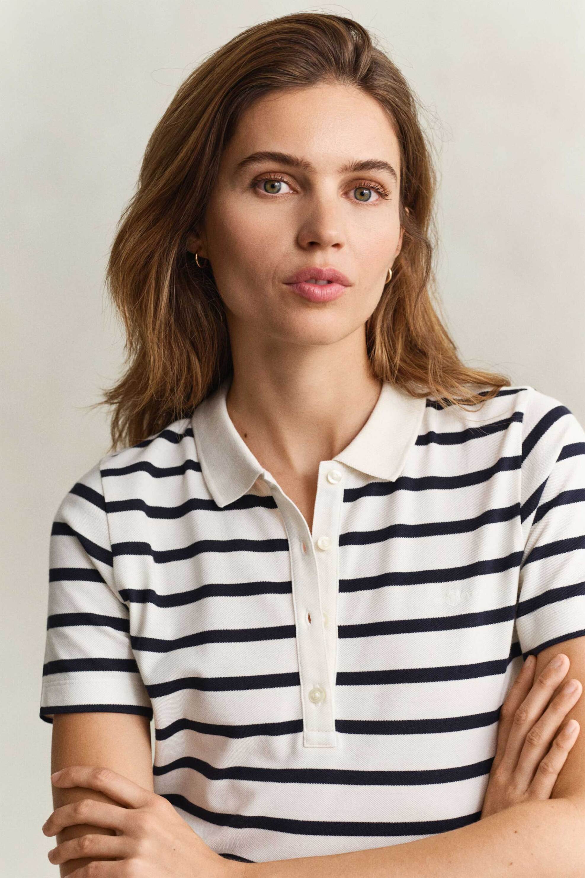 Gant γυναικείο mini φόρεμα πόλο πικέ με ριγέ σχέδιο Slim Fit - 4201463 Λευκό