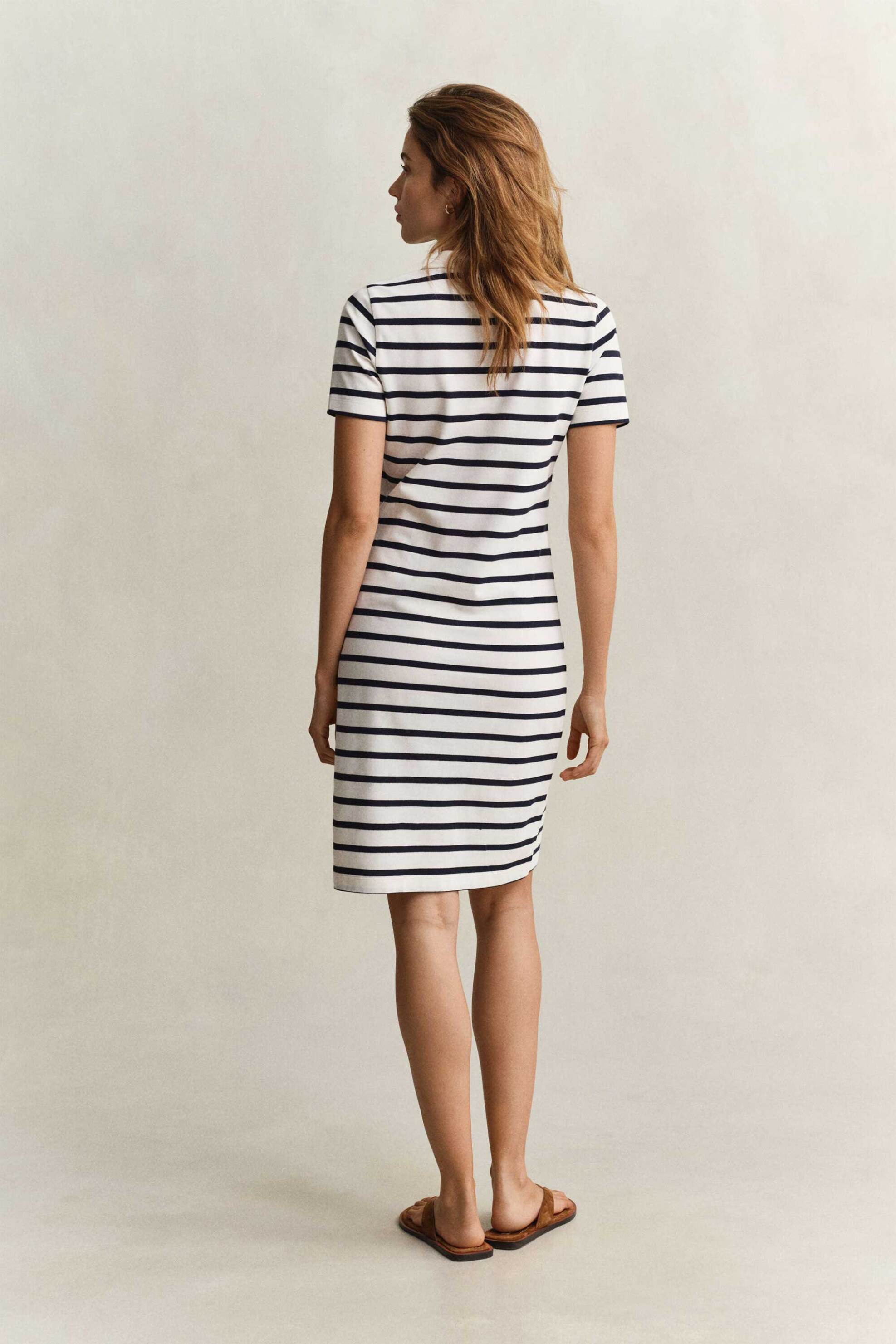 Gant Γυναικείο Mini Φόρεμα Πόλο Πικέ με Ριγέ Σχέδιο Slim Fit - 4201463 Λευκό