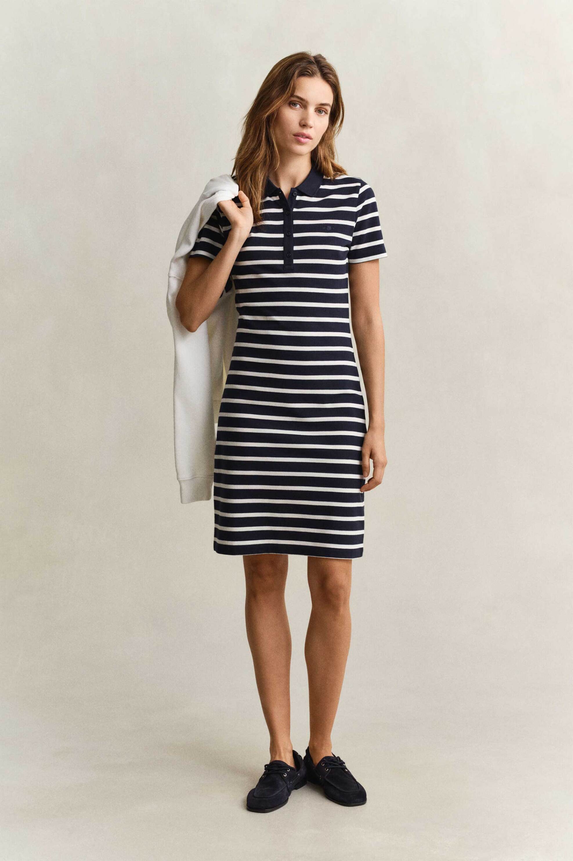Gant γυναικείο mini φόρεμα πόλο πικέ με ριγέ σχέδιο Slim Fit - 4201463 Μπλε Σκούρο