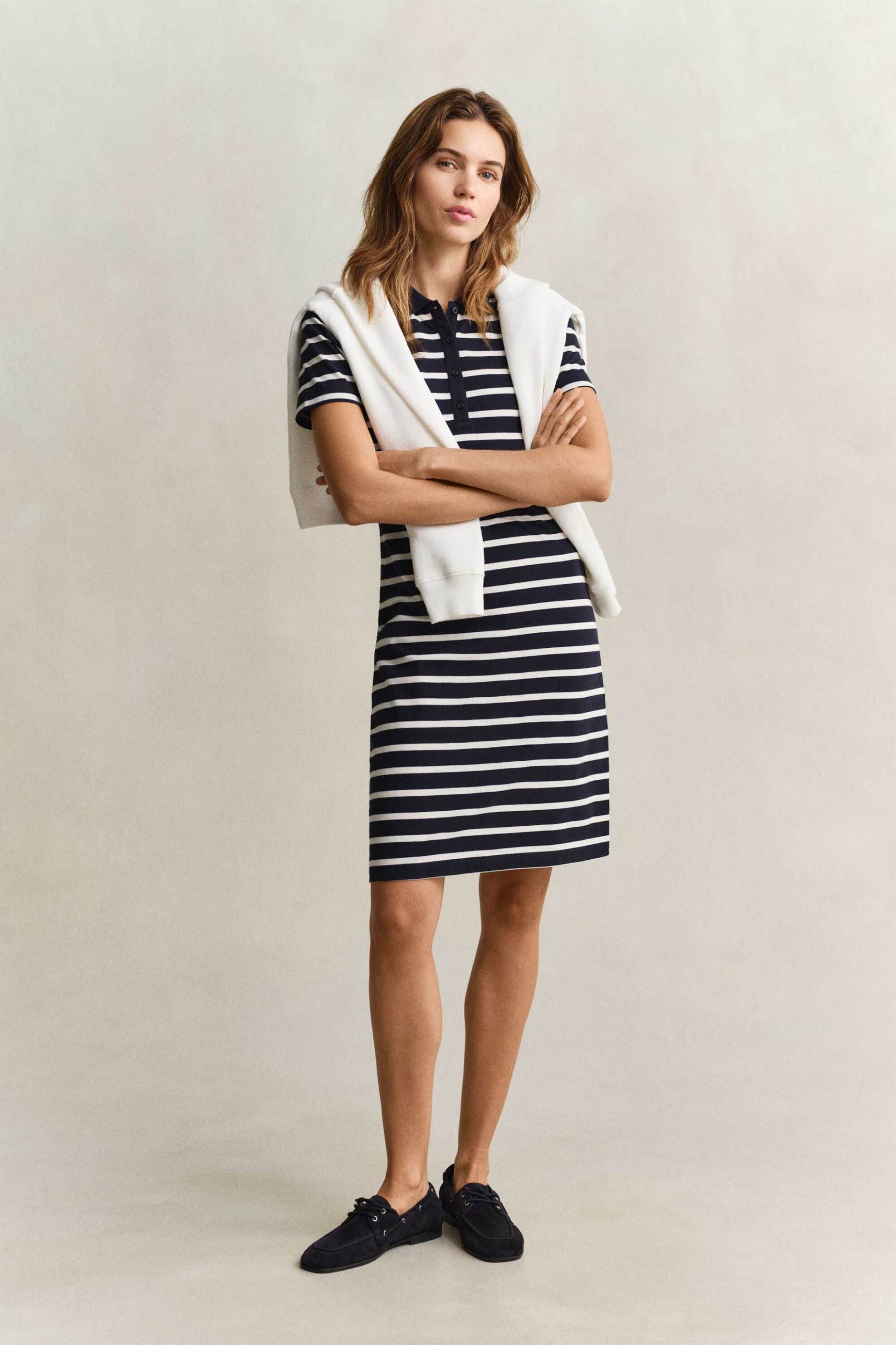 GANT Gant γυναικείο mini φόρεμα πόλο πικέ με ριγέ σχέδιο Slim Fit - 4201463 Μπλε Σκούρο - 3
