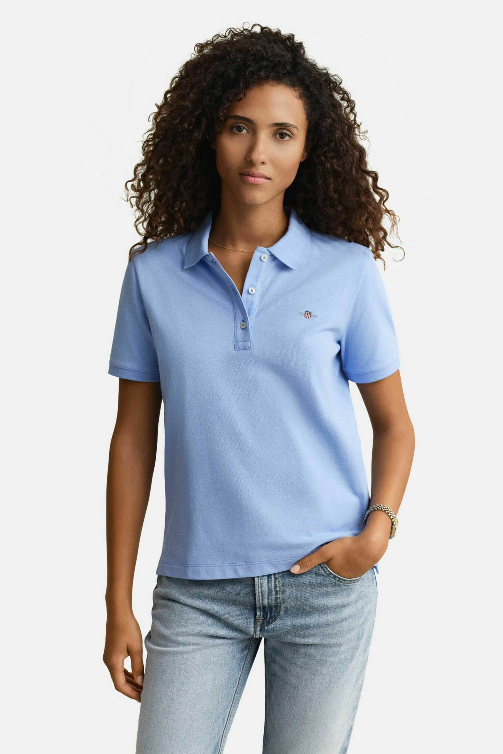 Gant γυναικεία μπλούζα πόλο πικέ με λογότυπο Regular Fit - 4201489 Μπλε Ανοιχτό