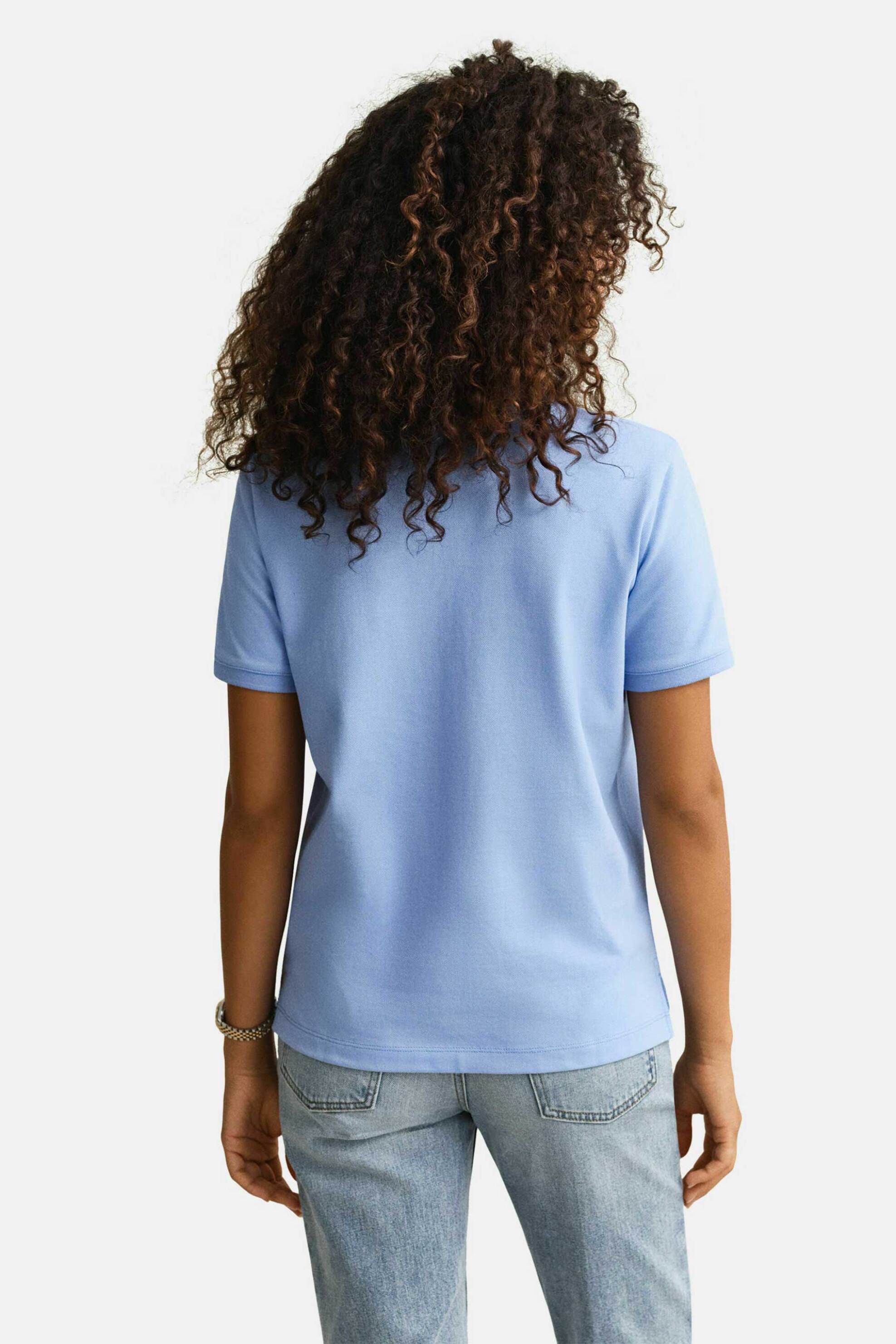 Gant Γυναικεία Μπλούζα Πόλο Πικέ με Λογότυπο Regular Fit - 4201489 Μπλε Ανοιχτό