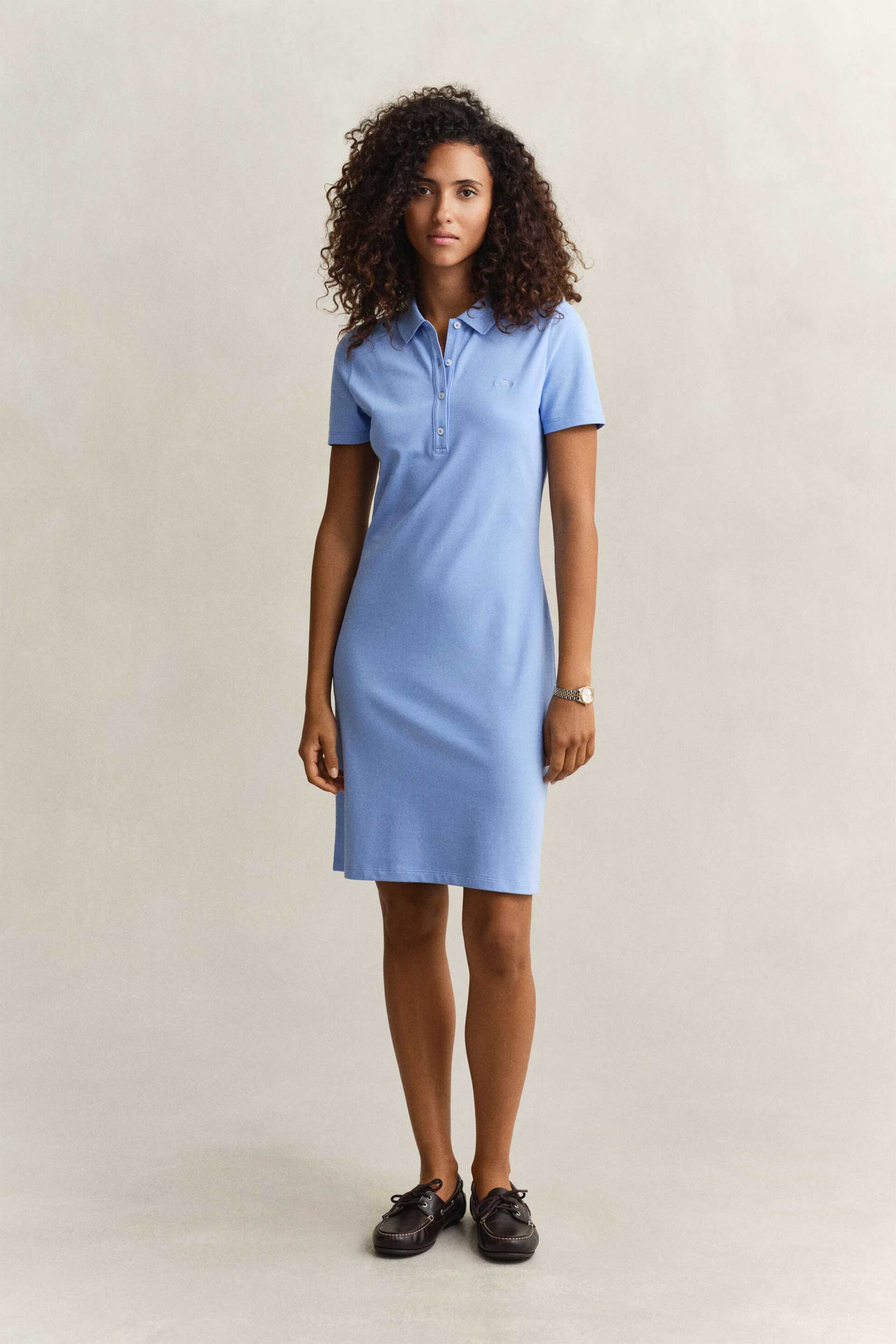 Gant γυναικείο mini φόρεμα πόλο πικέ με κεντημένο λογότυπο Slim Fit - 4201490 Μπλε Ανοιχτό