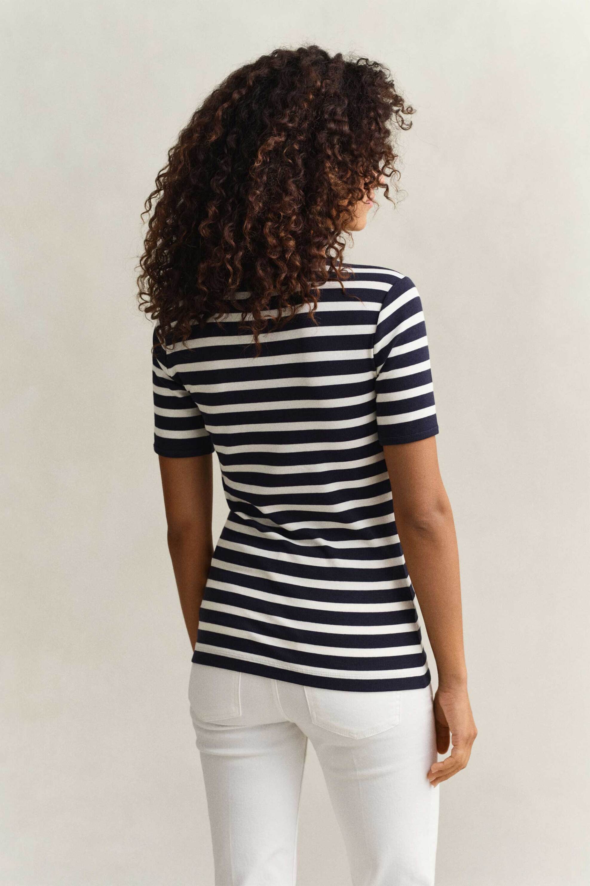 Gant Γυναικείο T-Shirt Ribbed με Ριγέ Σχέδιο Slim Fit - 4201493 Μπλε Σκούρο