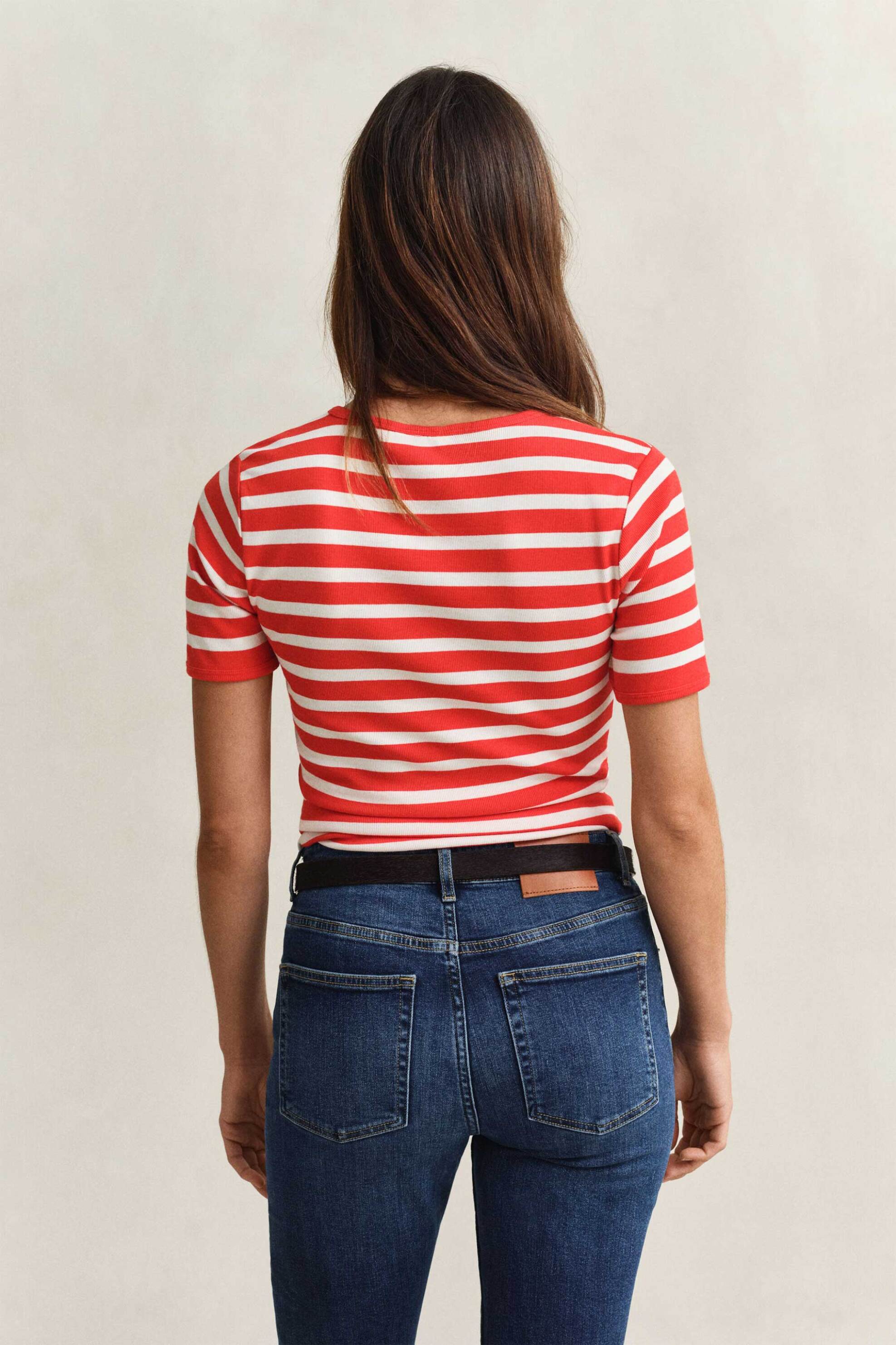 Gant Γυναικείο T-Shirt Ribbed με Ριγέ Σχέδιο Slim Fit - 4201493 Κοραλί