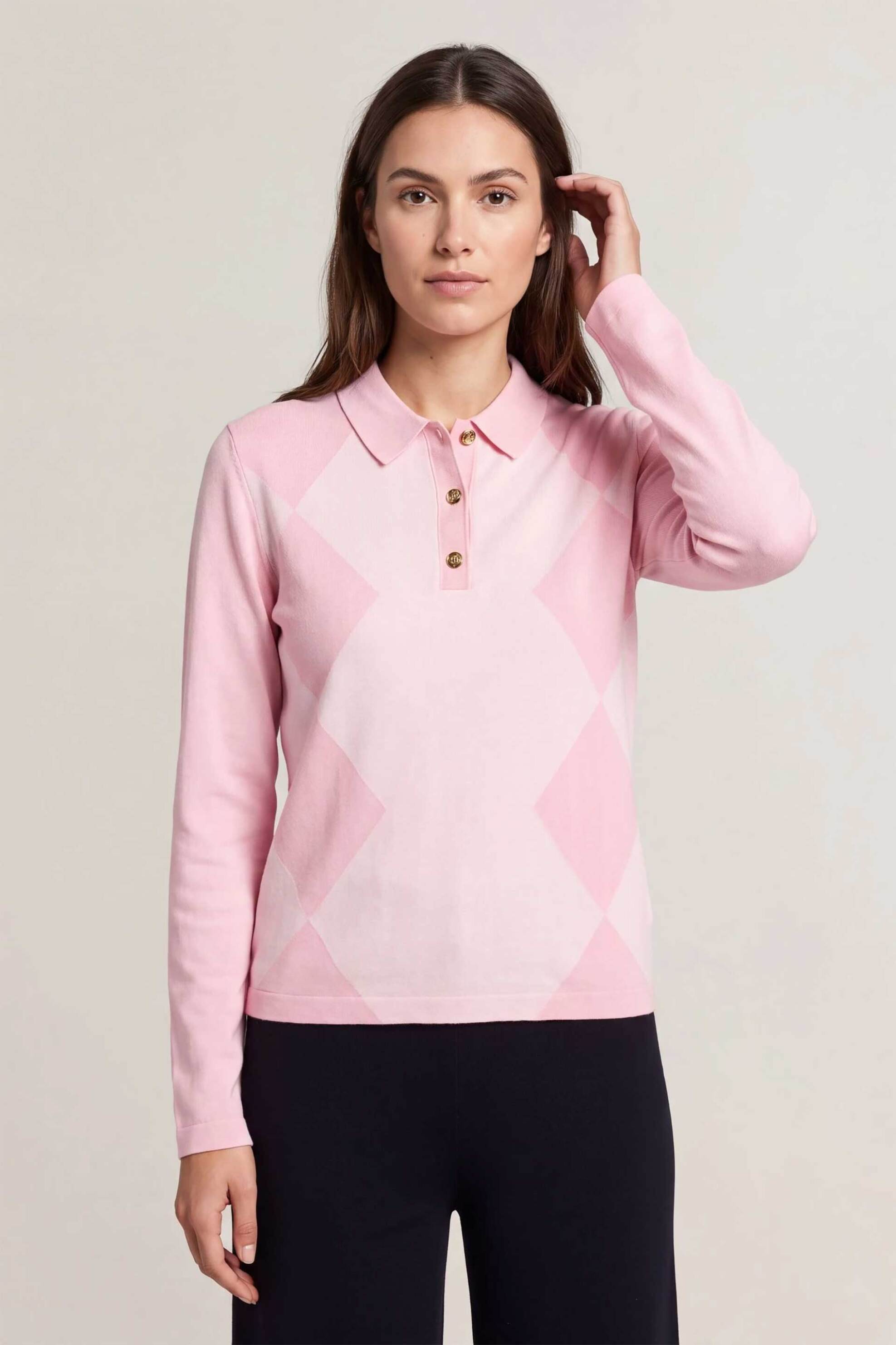 Gant γυναικεία μπλούζα πόλο με argyle pattern Regular Fit - 4201610 Ροζ