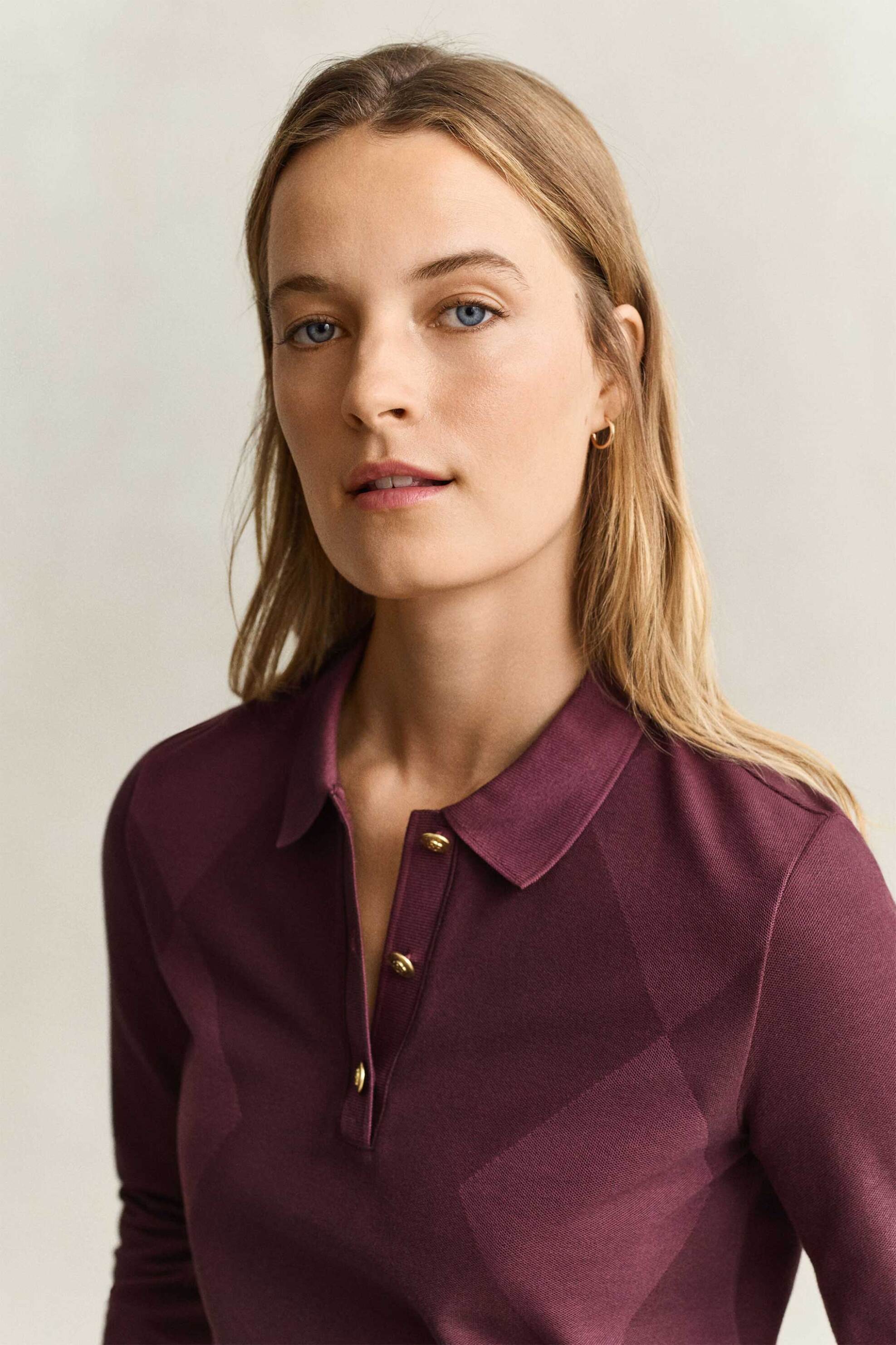Gant γυναικεία μπλούζα πόλο με argyle pattern Regular Fit - 4201610 Μπορντό Σκούρο
