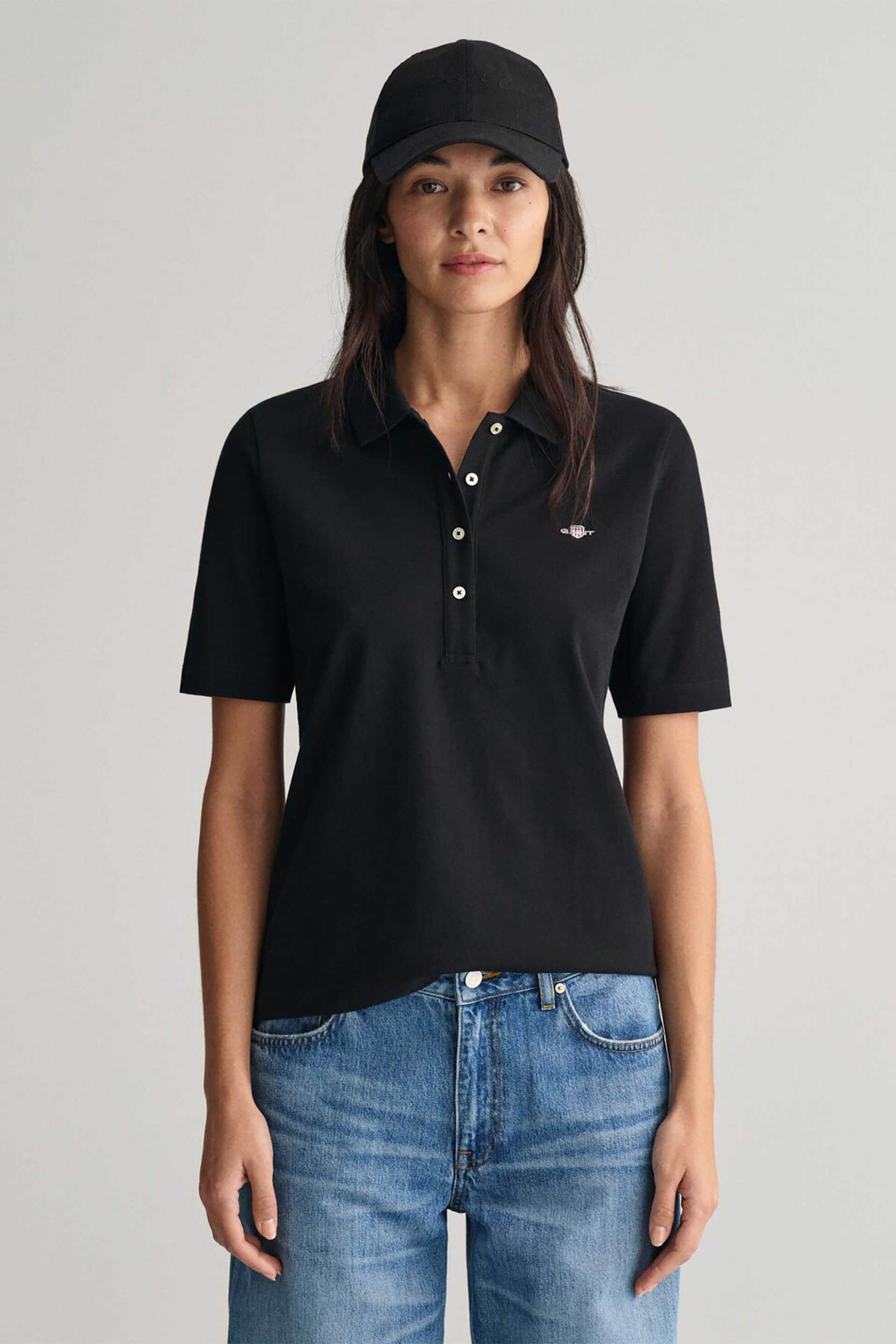 Gant γυναικεία πόλο μπλούζα πικέ με κεντημένο λογότυπο Slim Fit - 4202231 Μαύρο