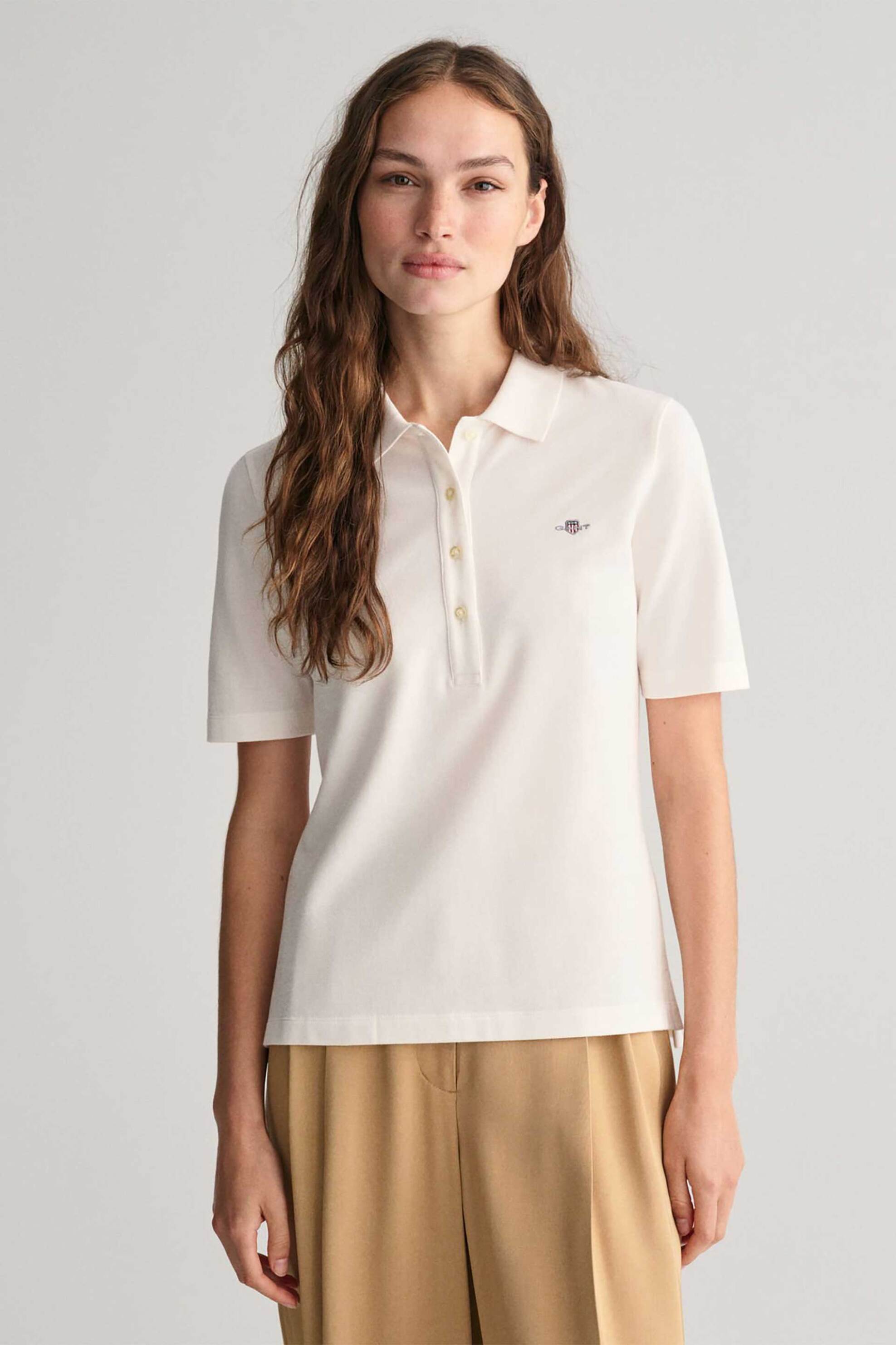 Gant γυναικεία πόλο μπλούζα πικέ με κεντημένο λογότυπο Slim Fit - 4202231 Λευκό