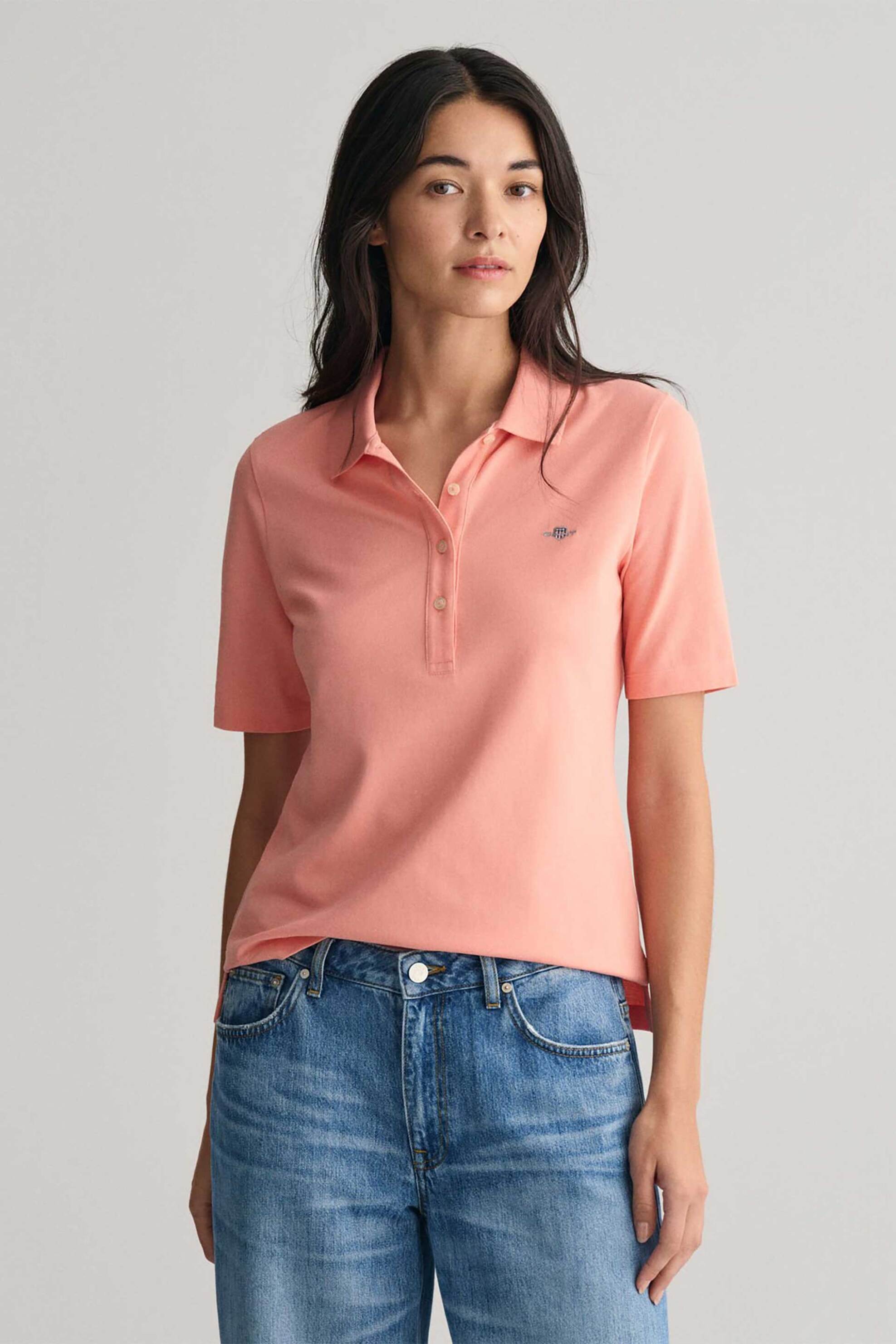 Gant γυναικεία πόλο μπλούζα πικέ με κεντημένο λογότυπο Slim Fit - 4202231 Ροδακινί