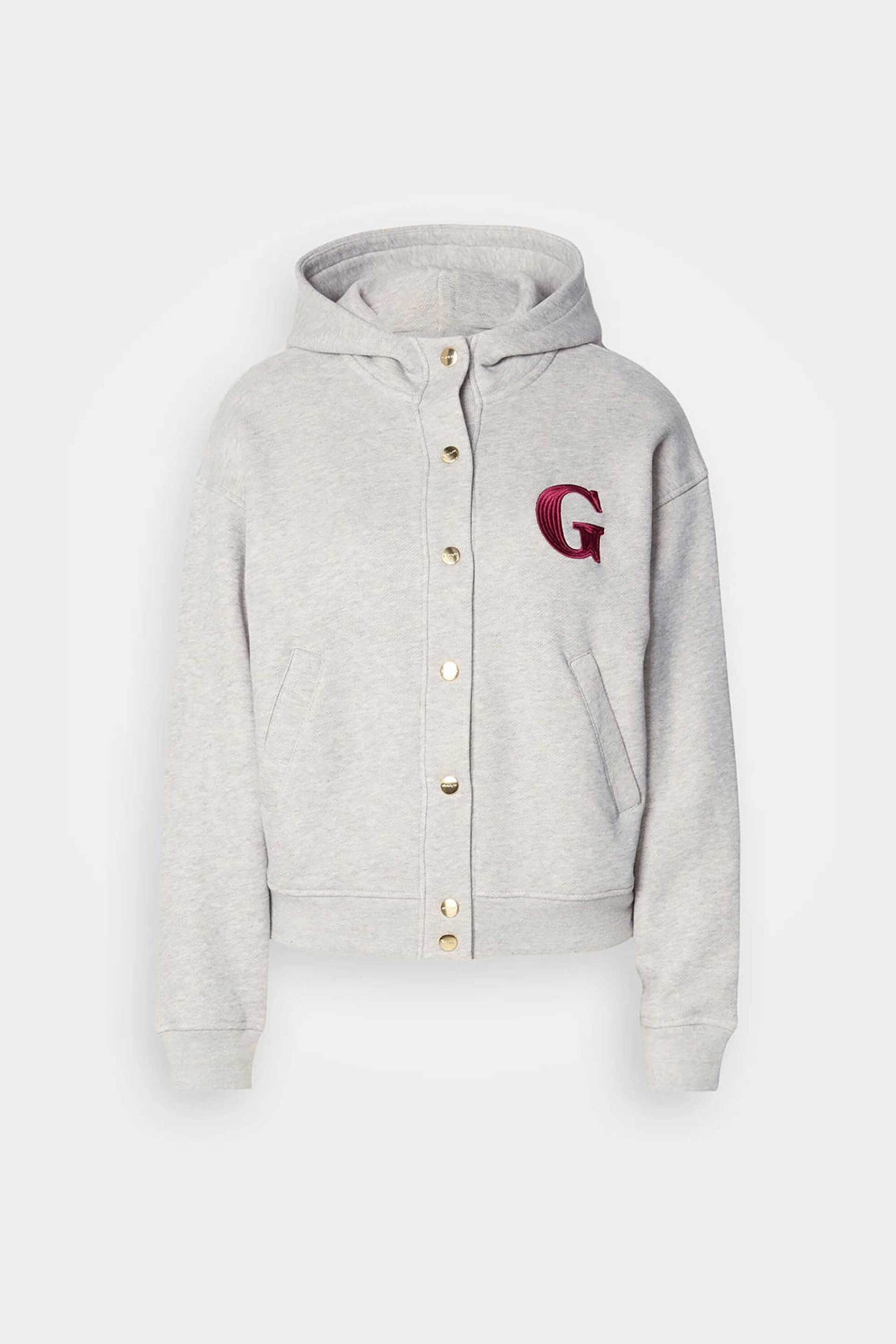 GANT Gant γυναικεία ζακέτα φούτερ με κεντημένο λογότυπο και κουκούλα - 4202553 Γκρι