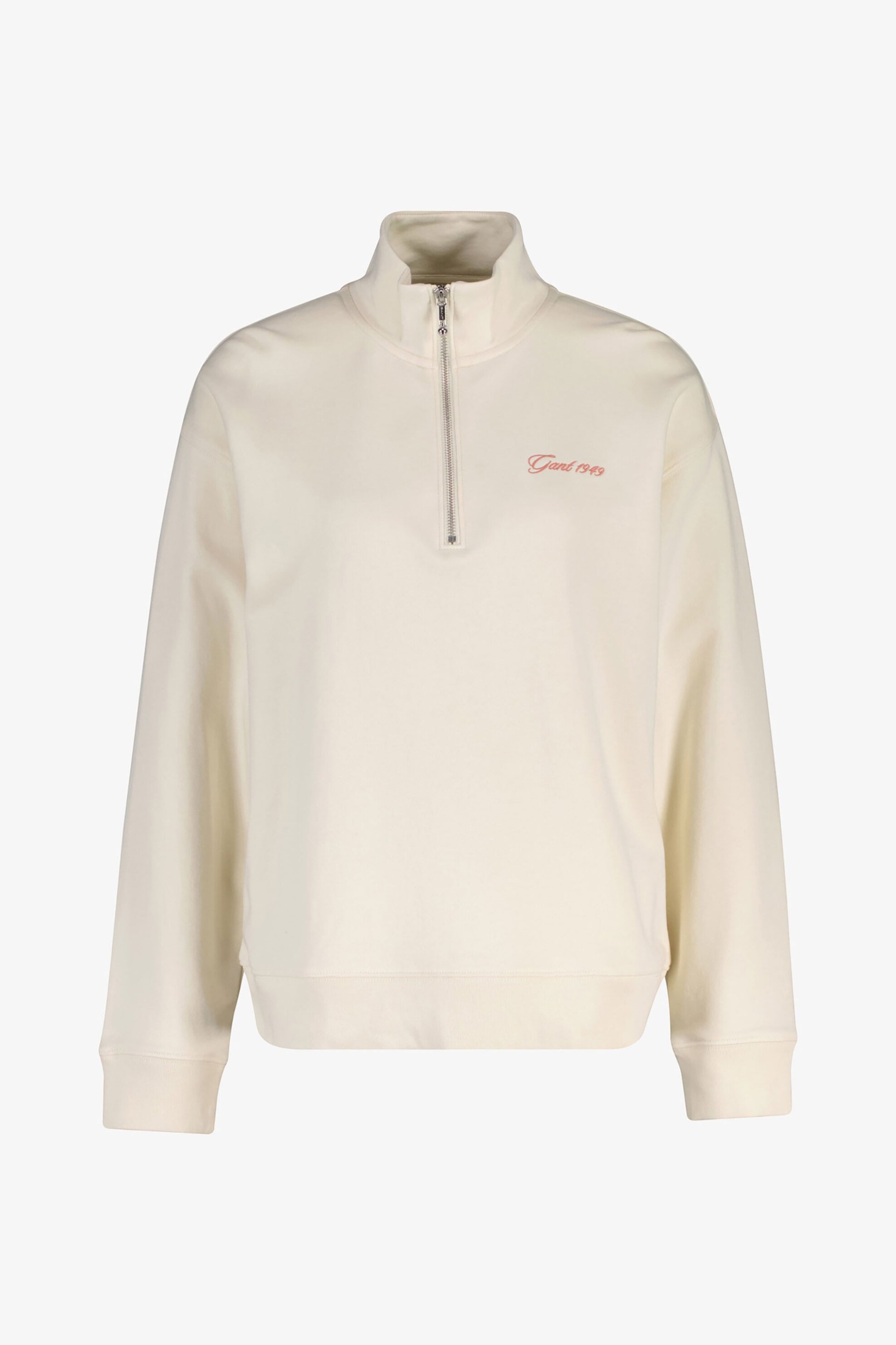 GANT Gant γυναικεία μπλούζα φούτερ με λογότυπο και ψηλό λαιμό με 1/2 φερμουάρ Relaxed Fit - 4202563 Κρέμ