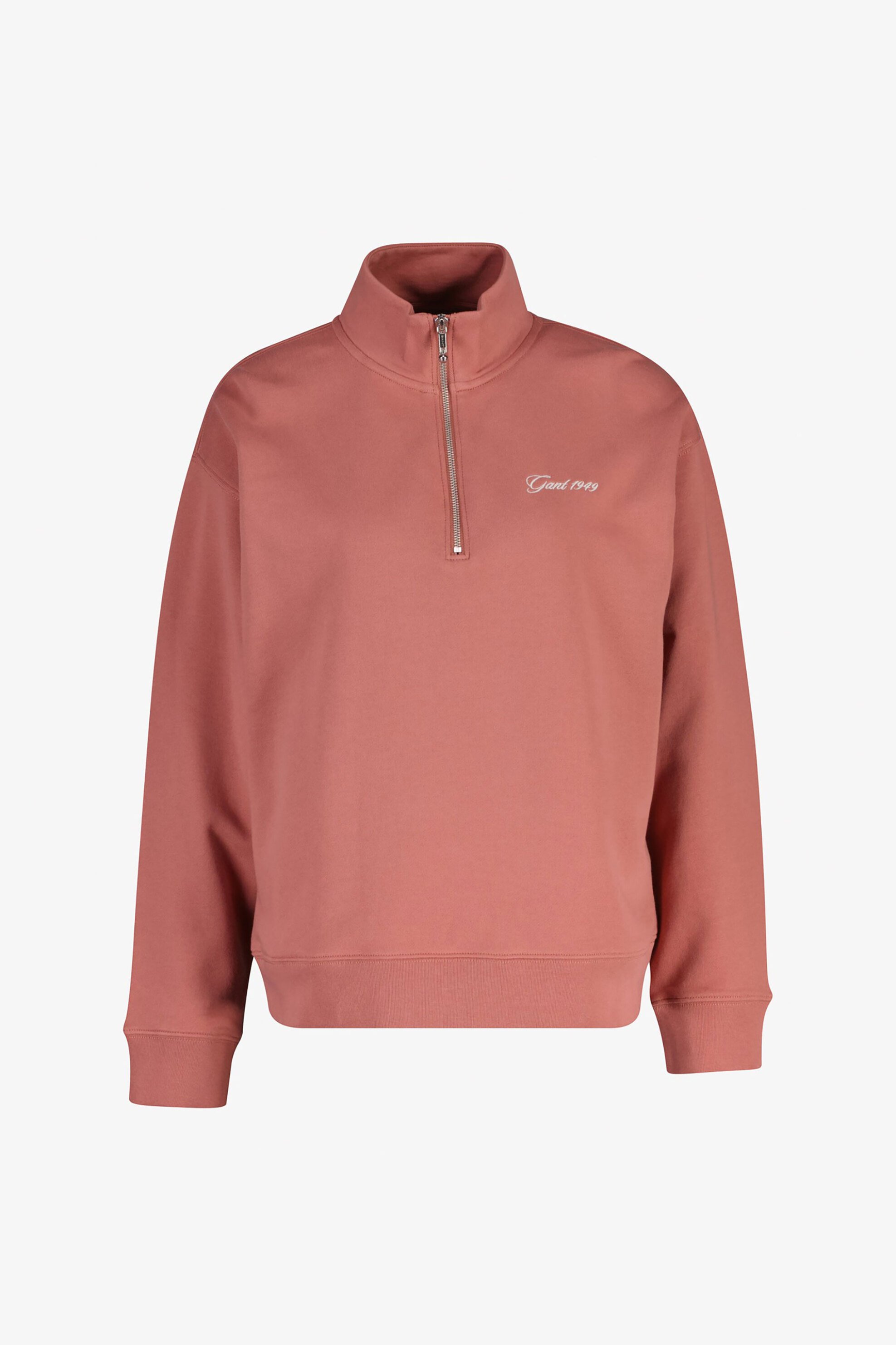 Gant γυναικεία μπλούζα φούτερ με λογότυπο και ψηλό λαιμό με 1/2 φερμουάρ Relaxed Fit - 4202563 Ροδακινί