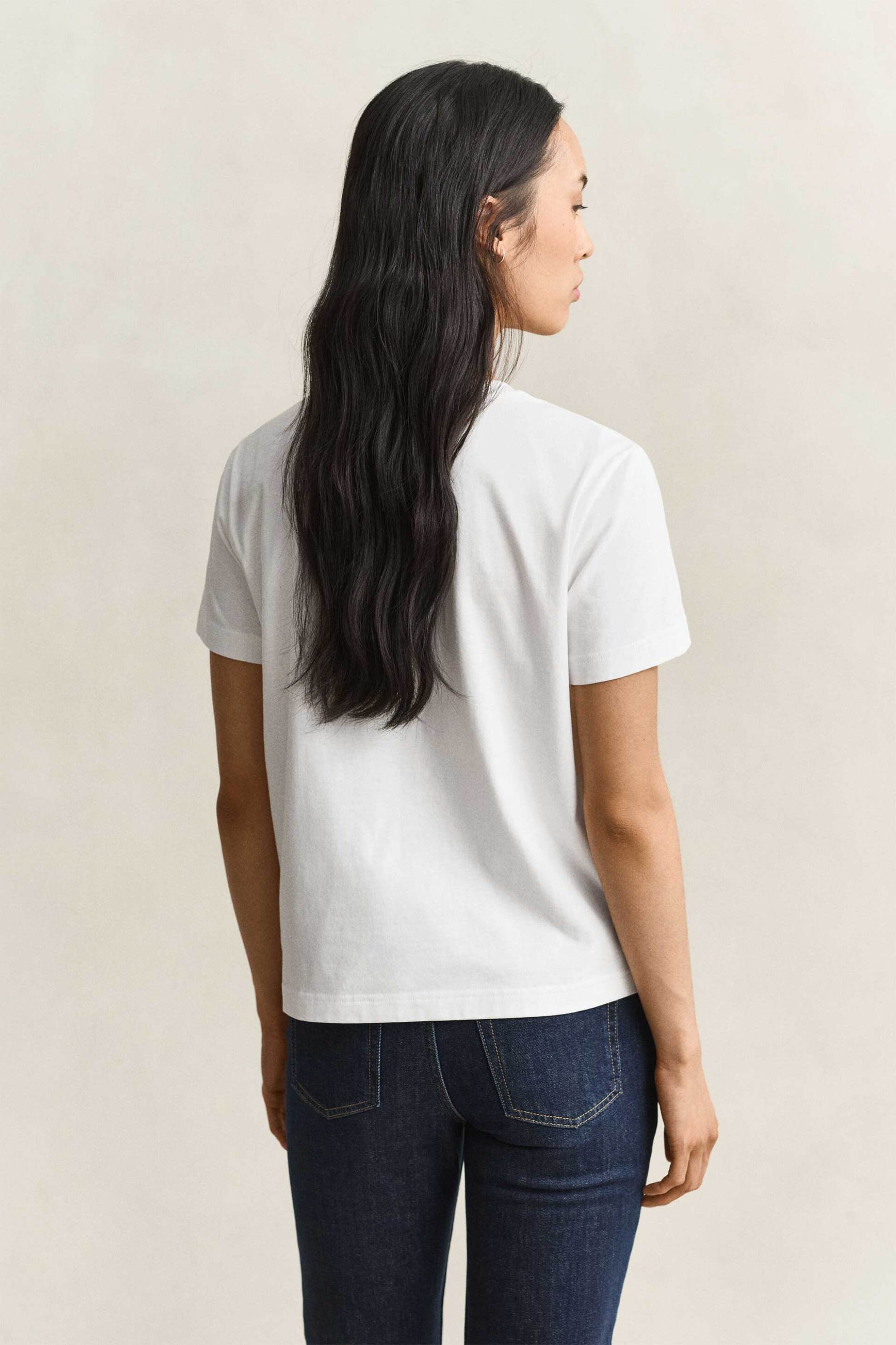 Gant Γυναικείο T-Shirt με Κεντημένο Λογότυπο Regular Fit - 4202589 Λευκό