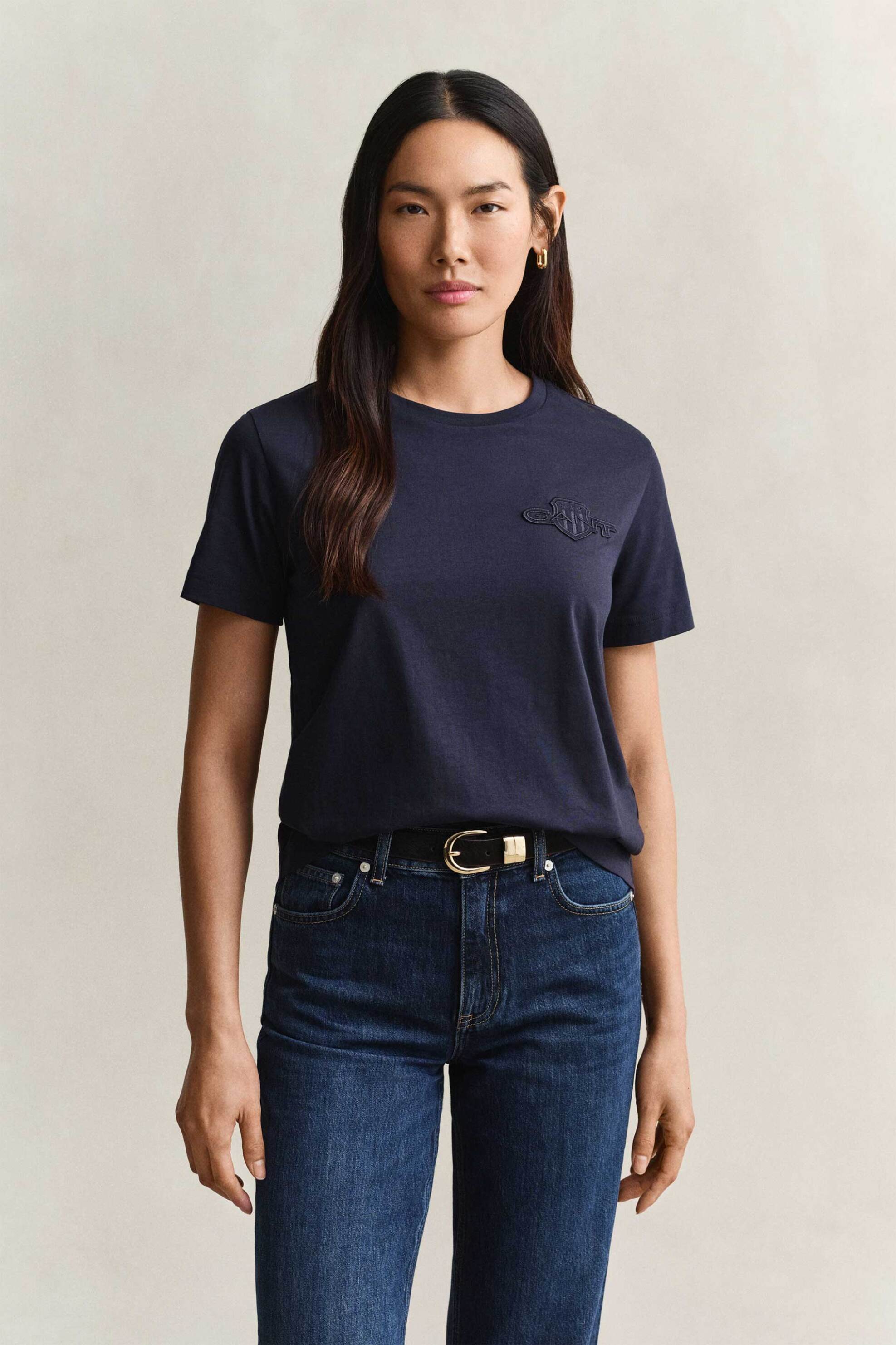 Gant γυναικείο T-shirt με κεντημένο λογότυπο Regular Fit - 4202589 Μπλε Σκούρο