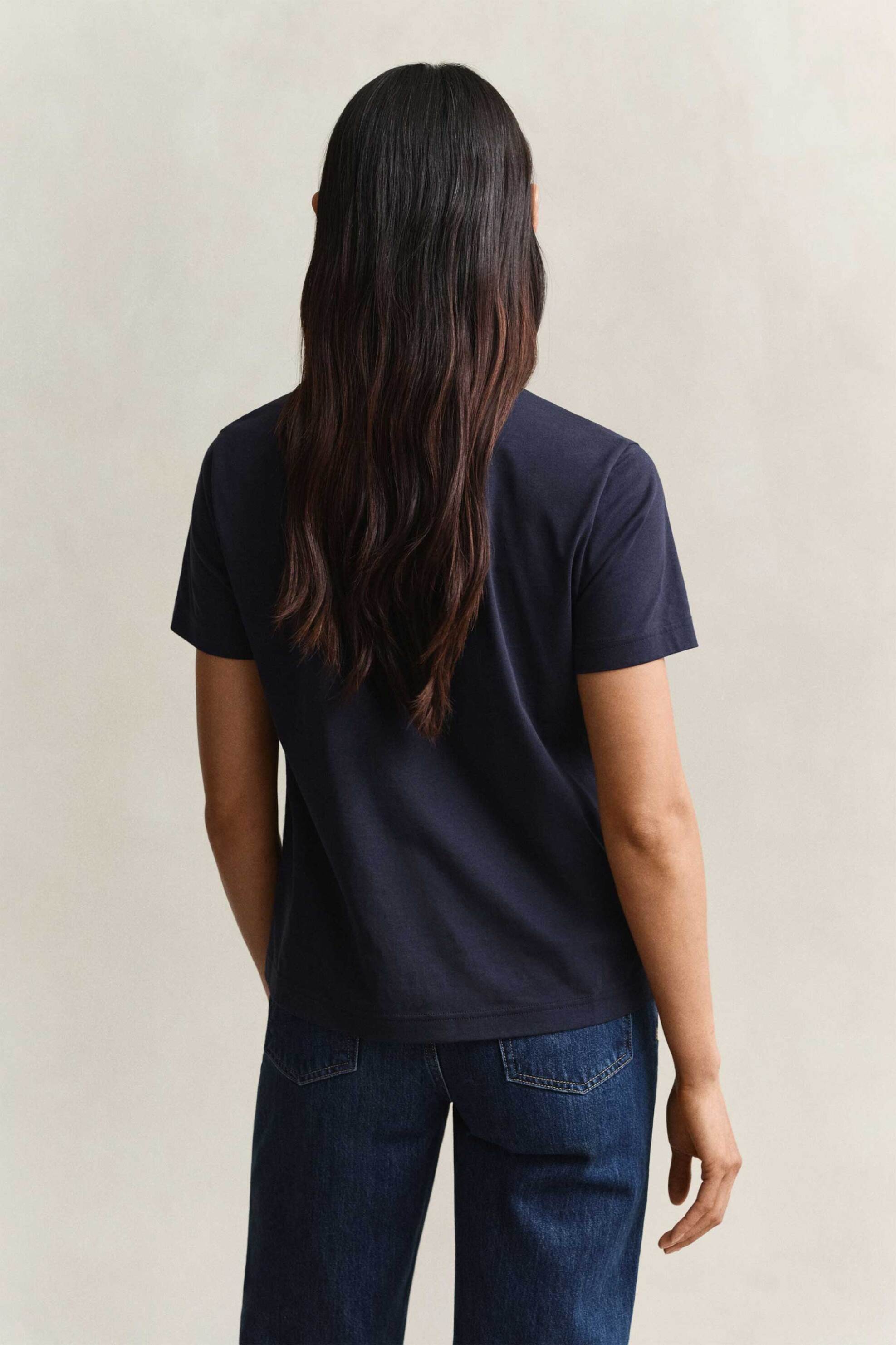 Gant Γυναικείο T-Shirt με Κεντημένο Λογότυπο Regular Fit - 4202589 Μπλε Σκούρο