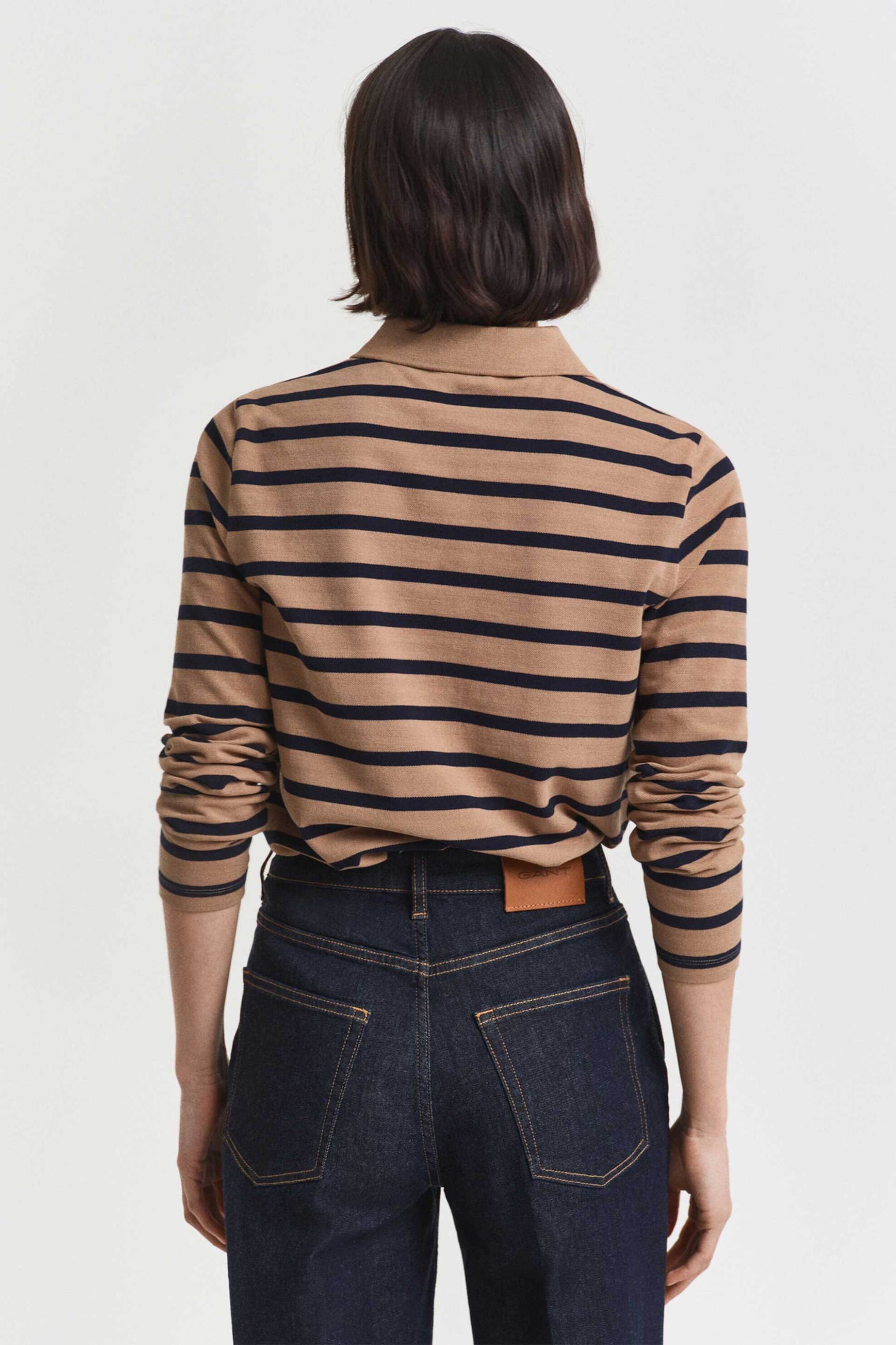 Gant γυναικεία μπλούζα πόλο ριγέ με χρυσά κουμπιά - 4202632 Μπεζ φωτογραφία