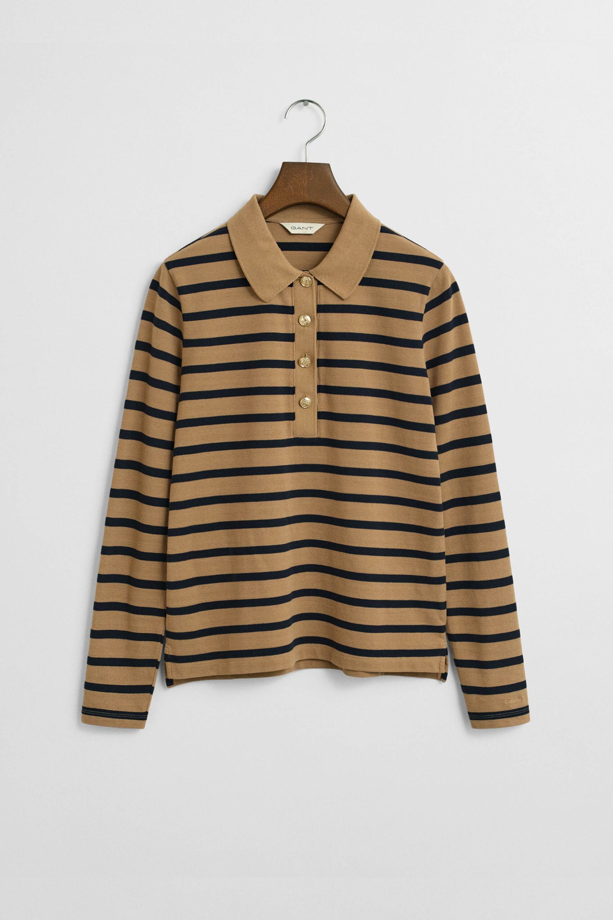 Gant γυναικεία μπλούζα πόλο ριγέ με χρυσά κουμπιά - 4202632 Μπεζ φωτογραφία