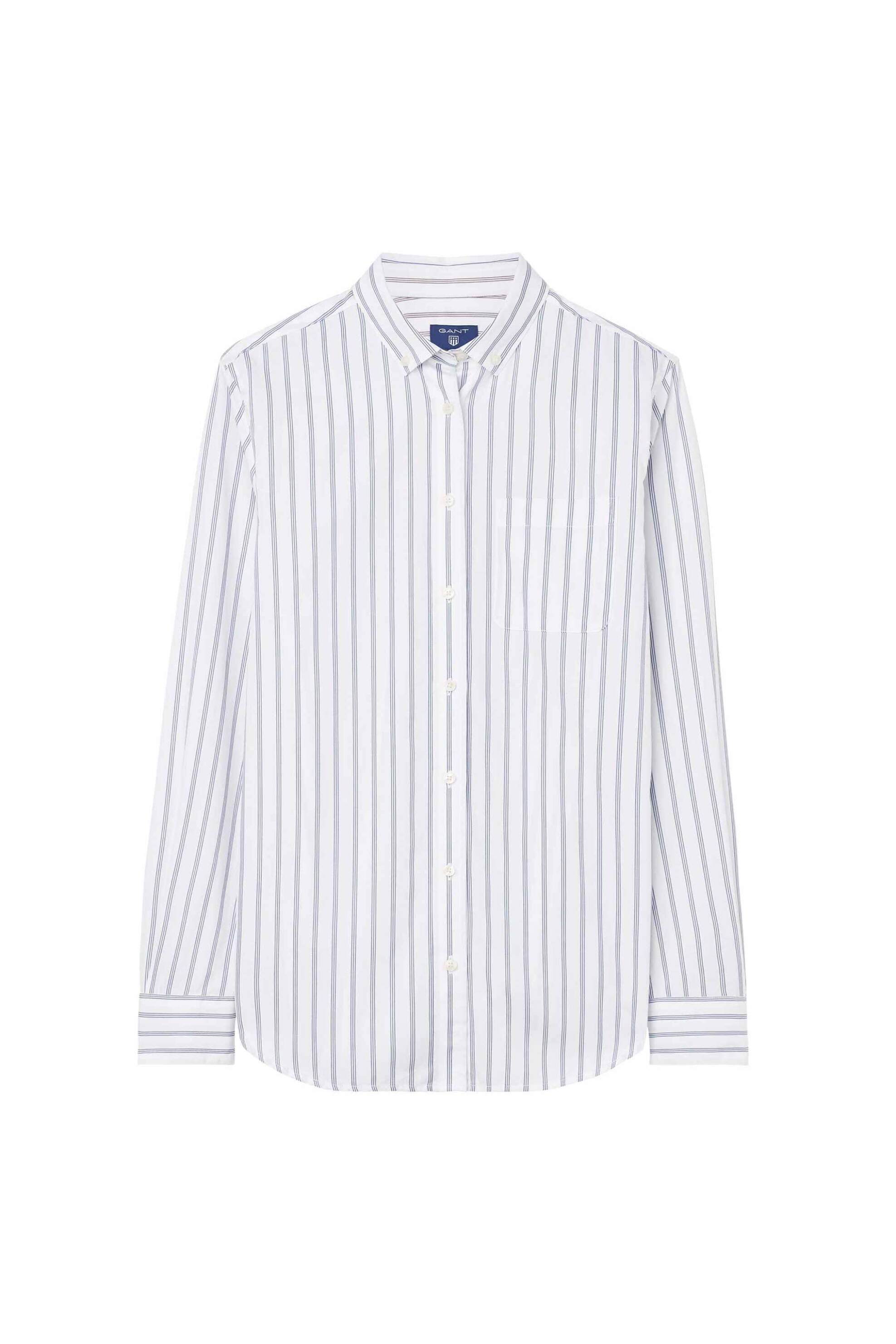 Gant γυναικείο βαμβακερό πουκάμισο με ψιλό ριγέ σχέδιο και τσέπη στο στήθος - 4300007 Μπλε