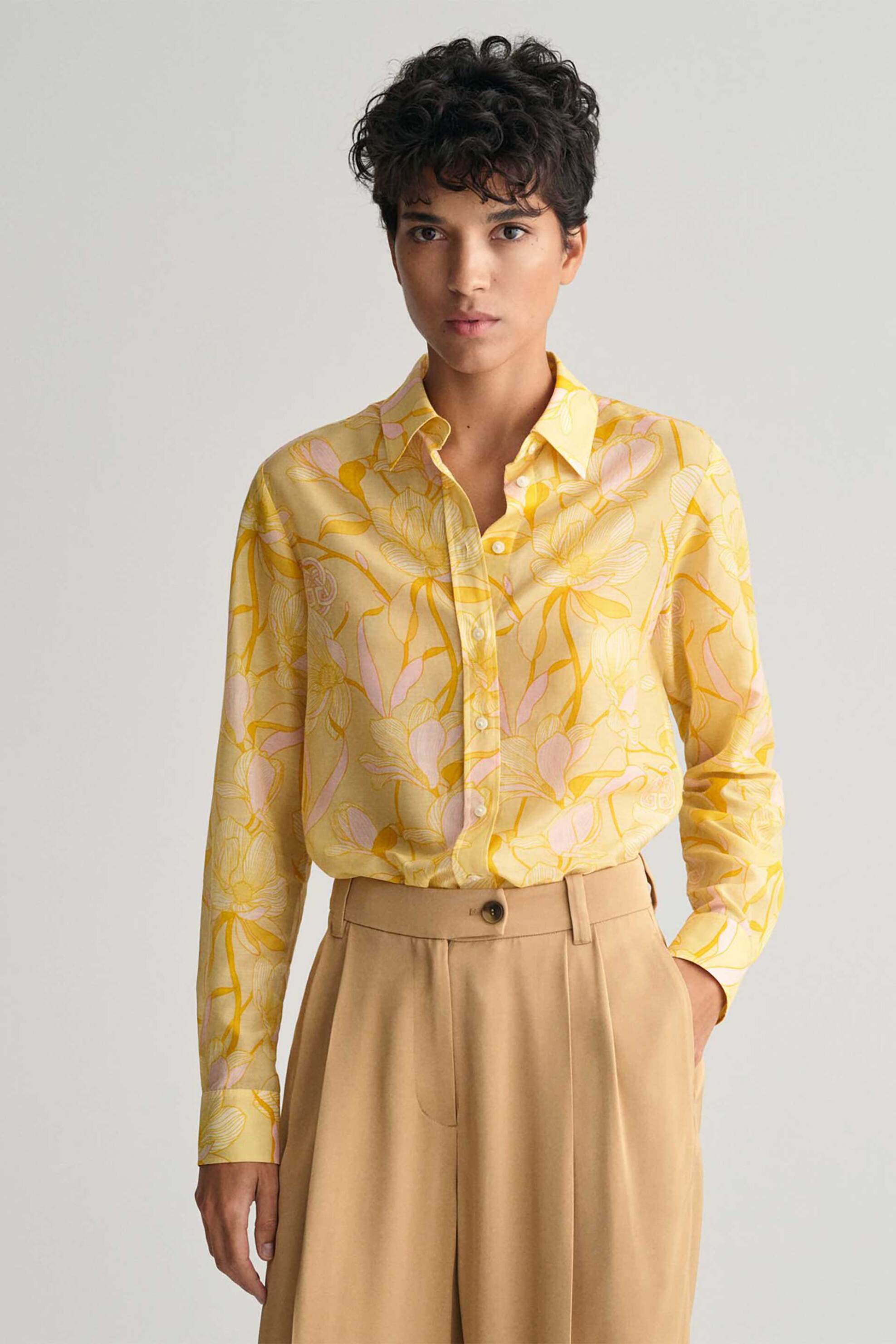 Γυναικεία Ρούχα & Αξεσουάρ > Γυναικεία Ρούχα > Γυναικεία Πουκάμισα > Γυναικεία Πουκάμισα Casual Gant γυναικείο πουκάμισο με magnolia print Regular Fit - 4300317 Κίτρινο Ανοιχτό