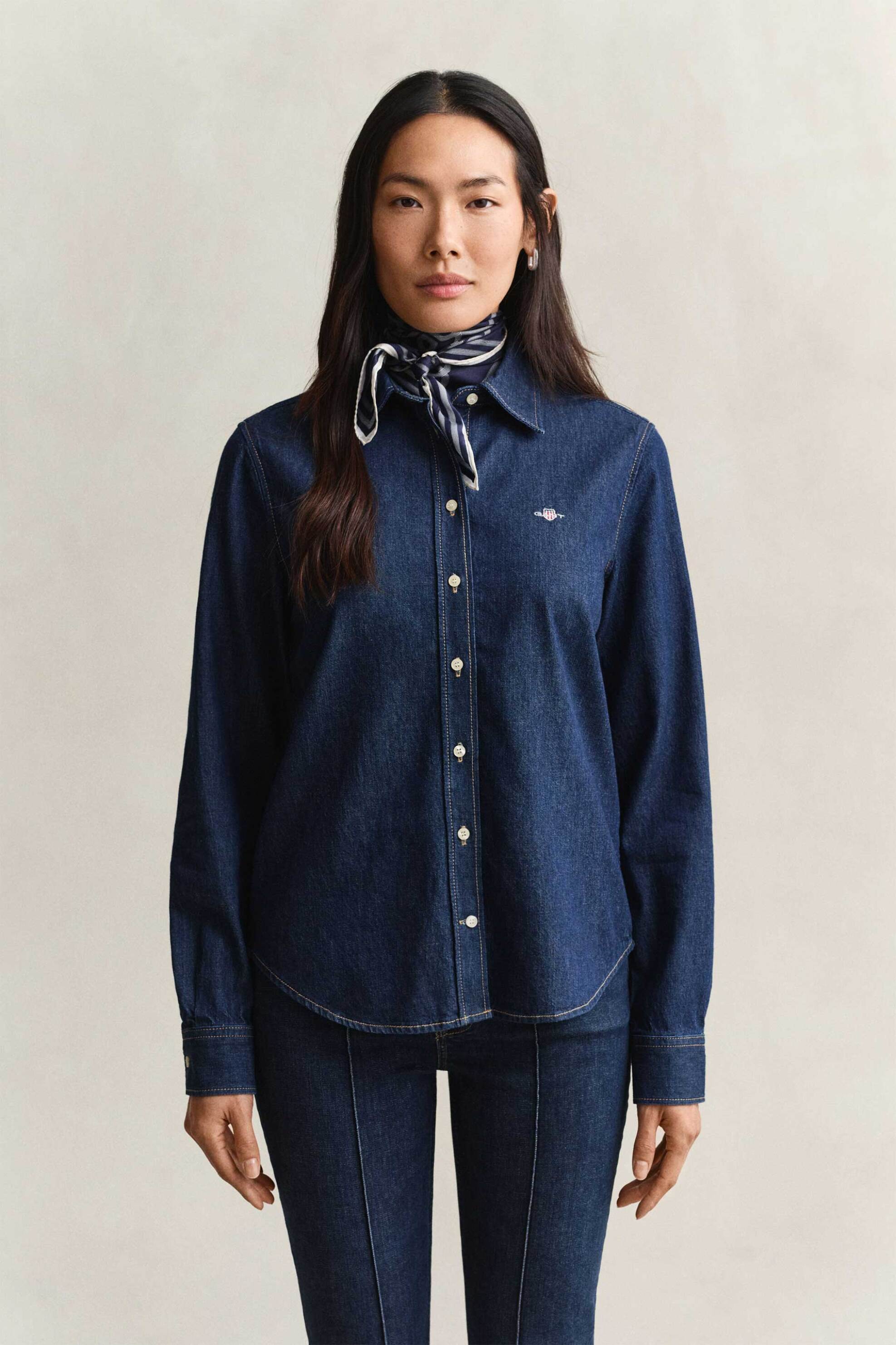 Gant γυναικείο denim πουκάμισο με κεντημένο λογότυπο Regular Fit - 4300381 Denim Blue Σκούρο