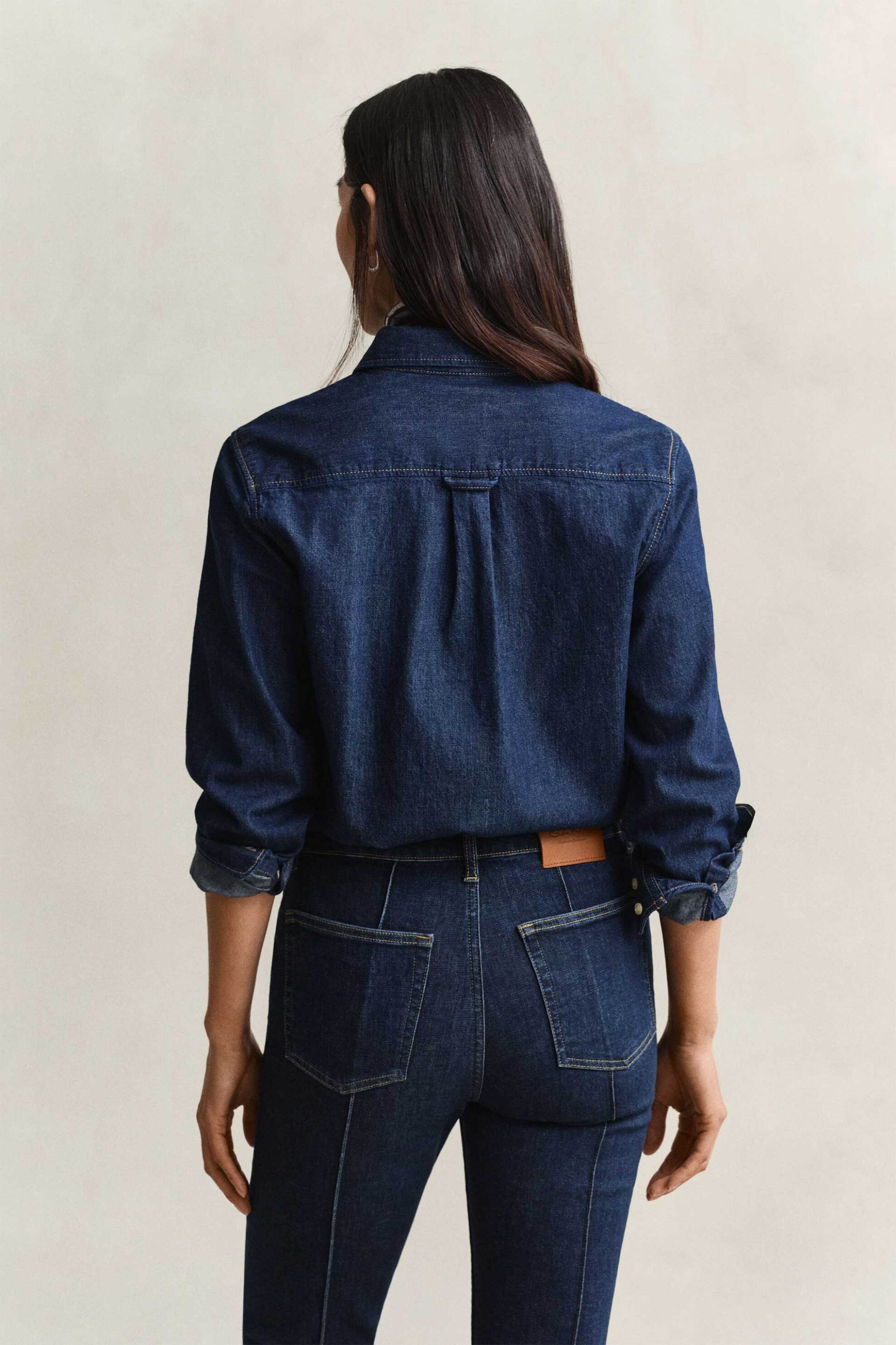 Gant Γυναικείο Denim Πουκάμισο με Κεντημένο Λογότυπο Regular Fit - 4300381 Blue Σκούρο
