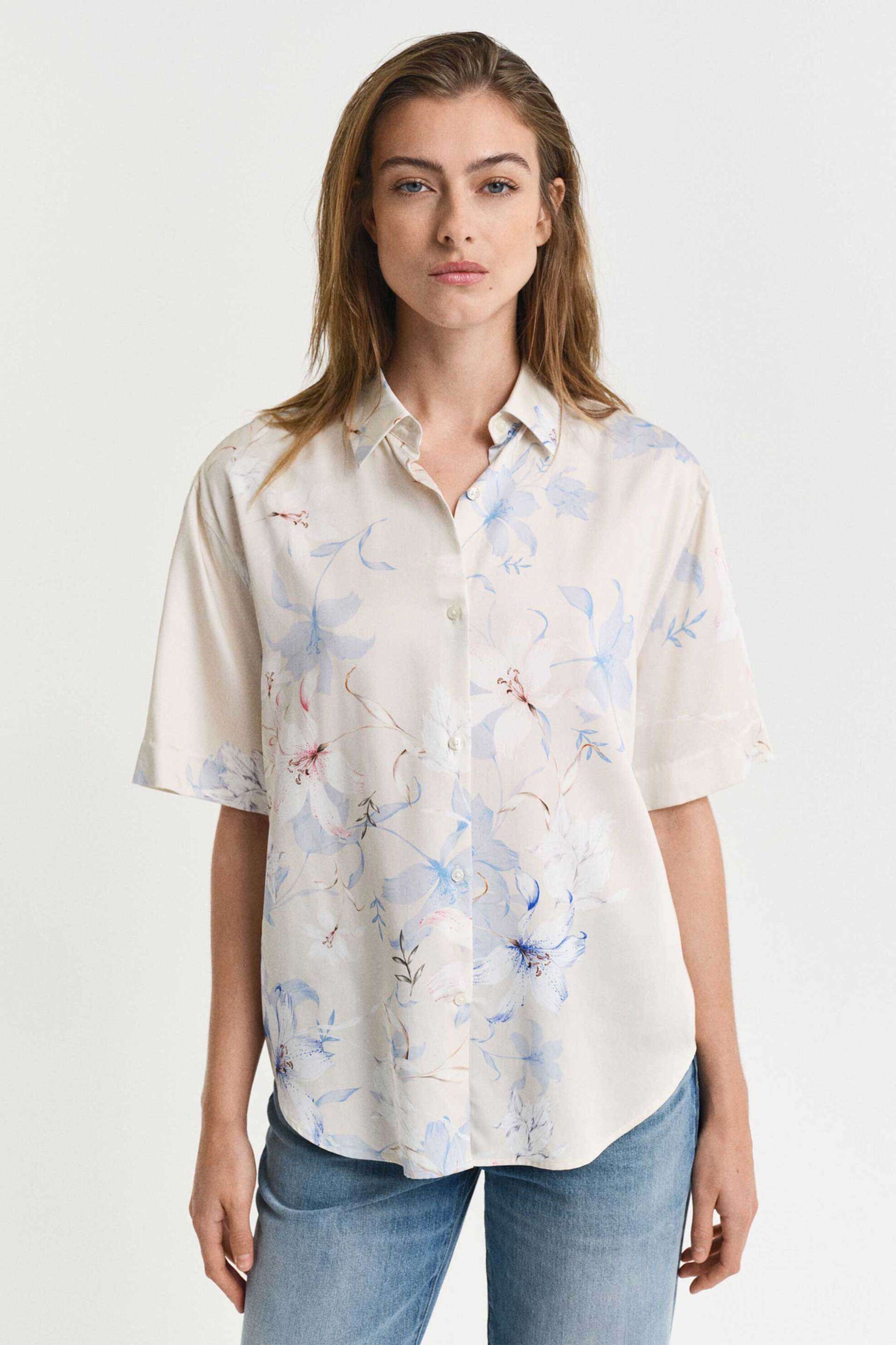 GANT Gant γυναικείο πουκάμισο κοντομάνικο με floral print Relaxed Fit - 4300473 Εκρού 2025