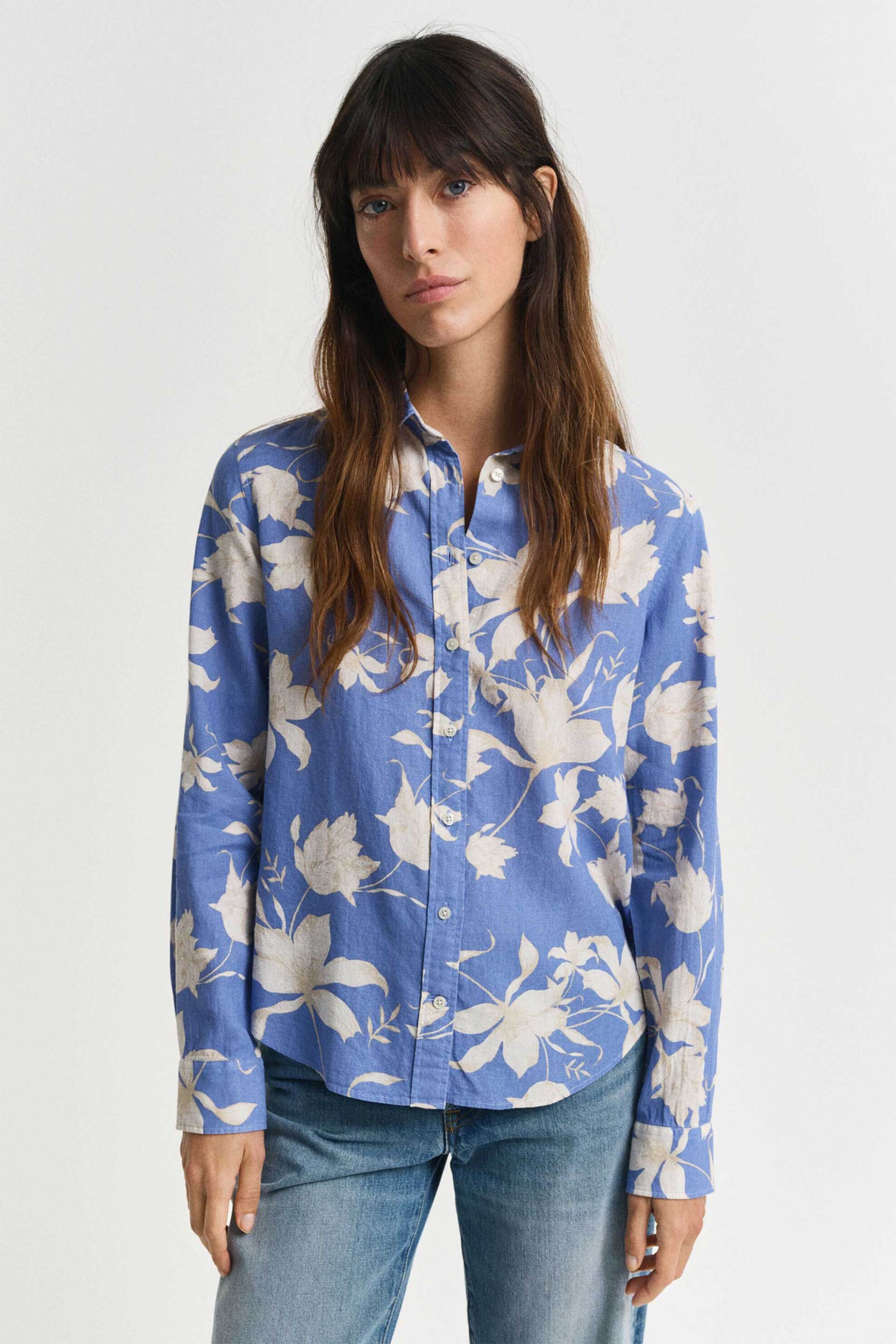 GANT Gant γυναικείο πουκάμισο με floral print και περιεκτικότητα σε λινάρι Regular Fit - 4300480 Μπλε Ανοιχτό 2025