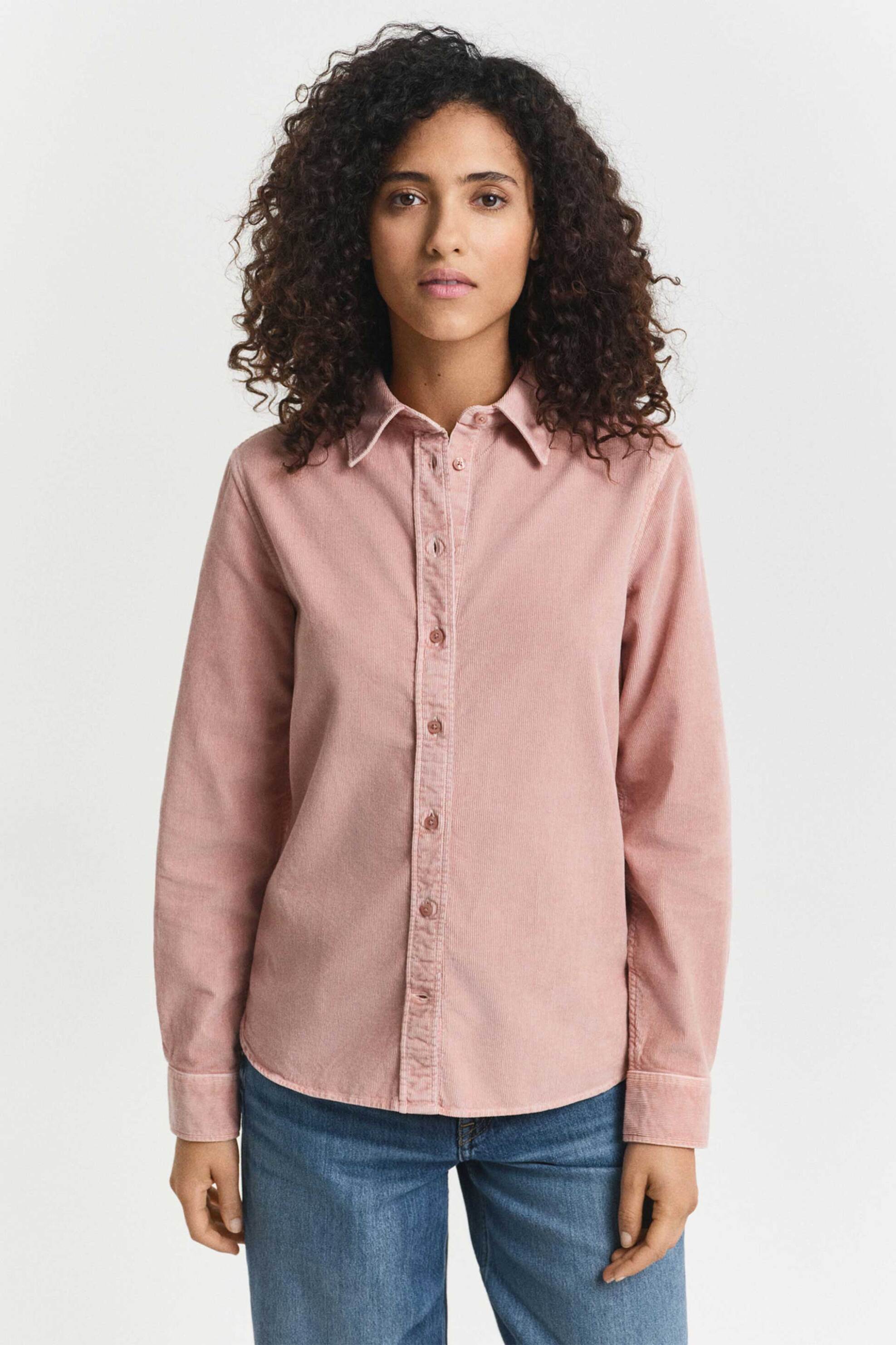 Gant γυναικείο πουκάμισο μονόχρωμο κοτλέ Regular Fit - 4300553 Ροζ