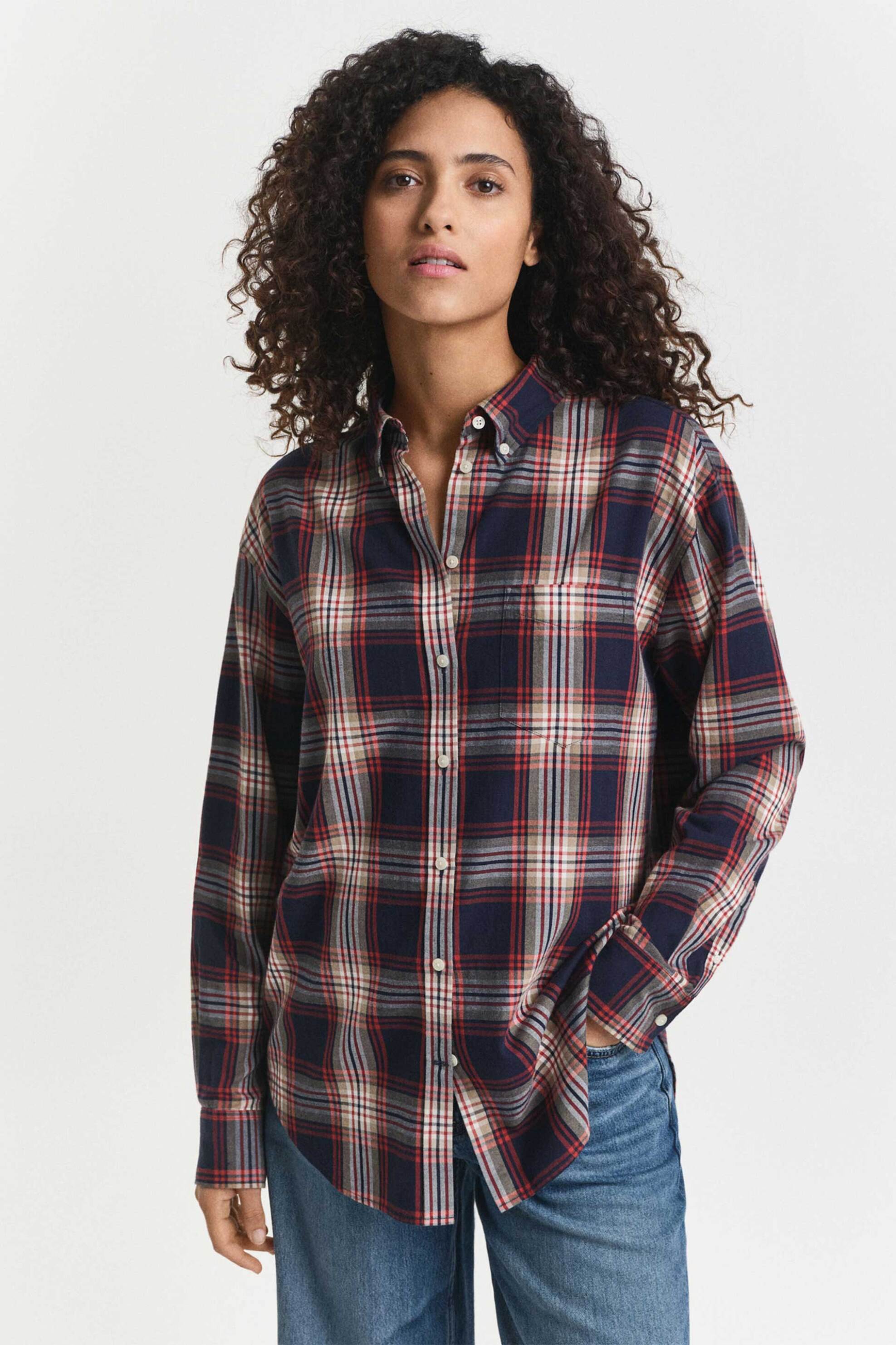 Gant γυναικείο πουκάμισο flannel button down με καρό σχέδιο Relaxed Fit - 4300560 Μπλε Σκούρο