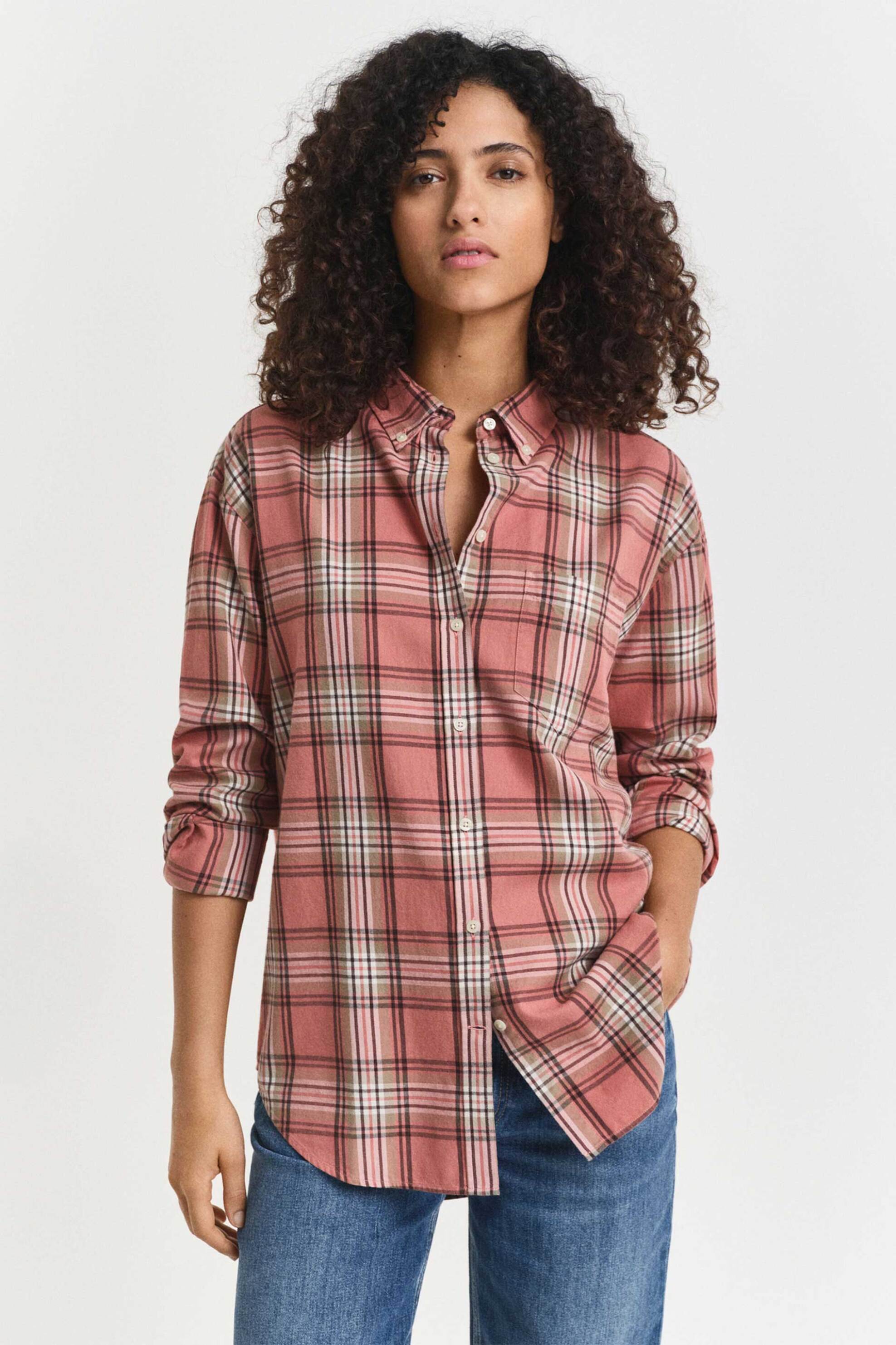 Gant γυναικείο πουκάμισο flannel button down με καρό σχέδιο Relaxed Fit - 4300560 Κεραμιδί
