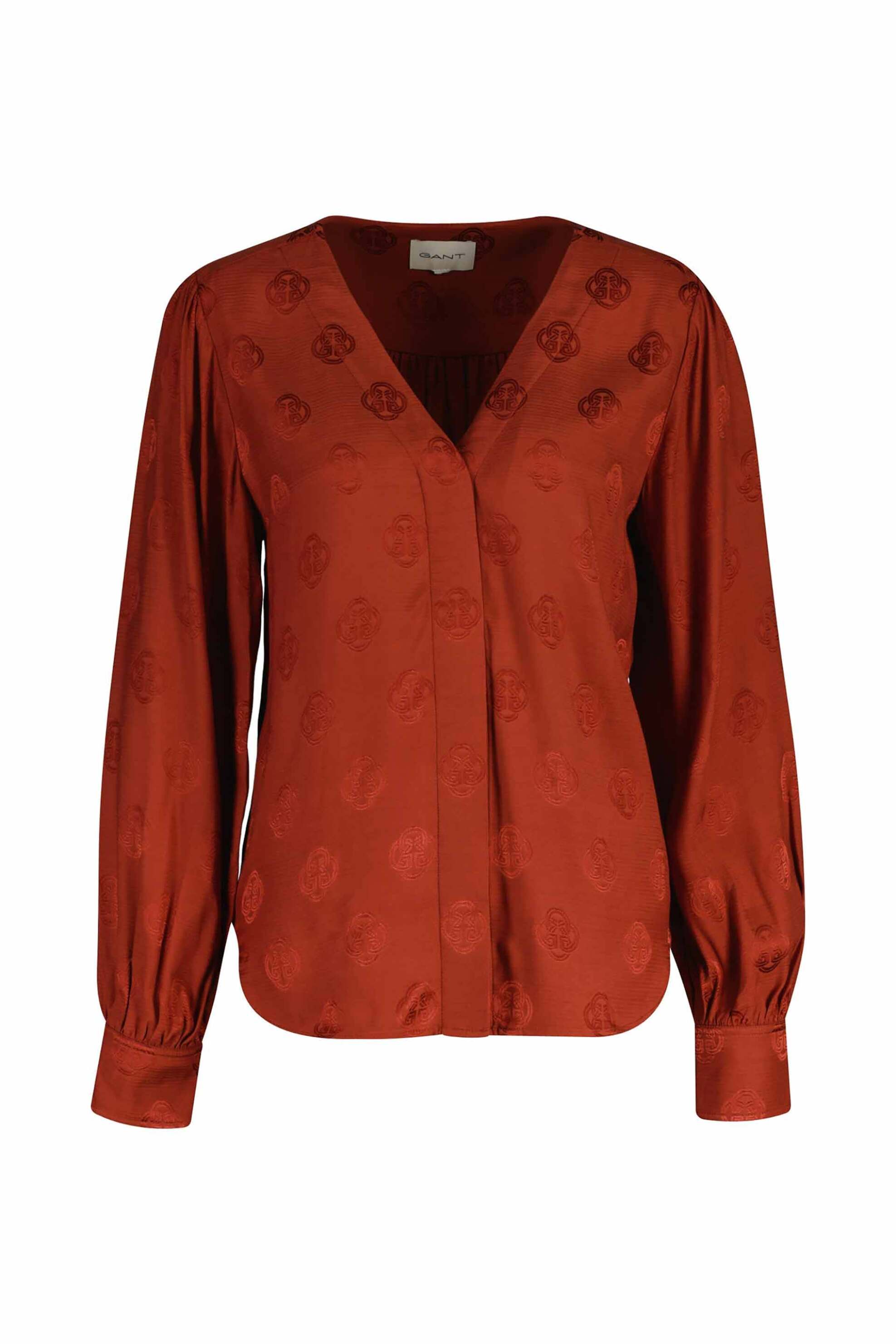 Gant γυναικείο πουκάμισο με V και all-over monogram pattern Regular Fit - 4300572 Κεραμιδί