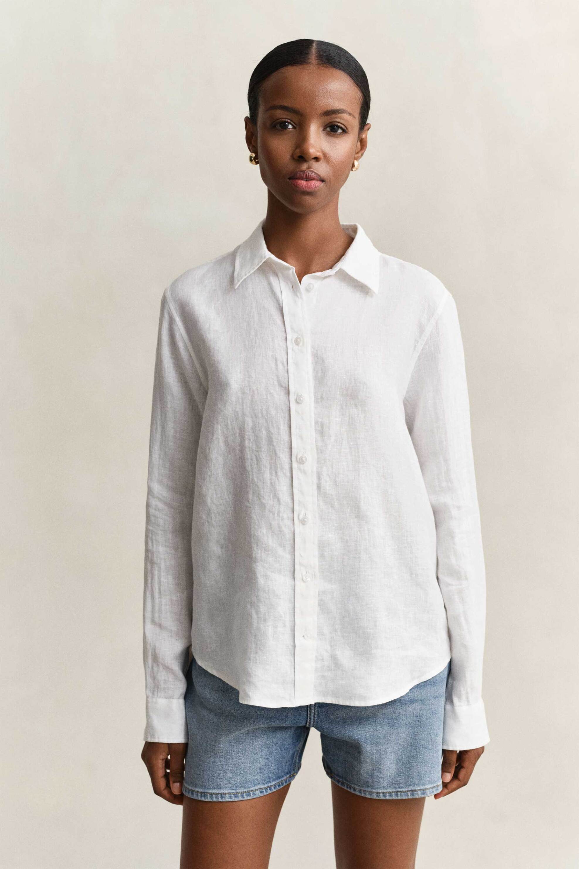 Gant γυναικείο λινό πουκάμισο με λογότυπο Regular Fit - 4300620 Λευκό