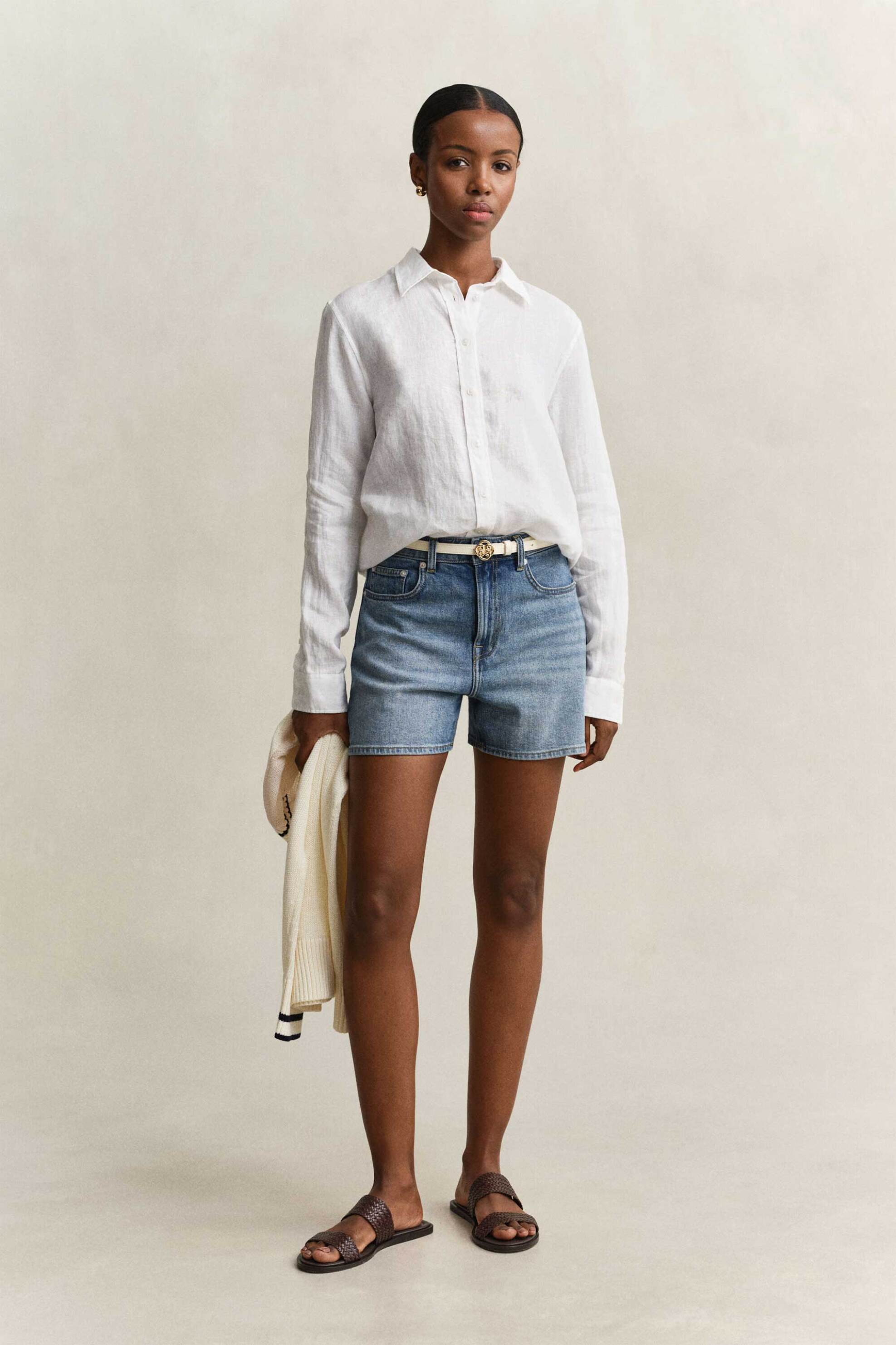 GANT Gant γυναικείο λινό πουκάμισο με λογότυπο Regular Fit - 4300620 Λευκό - 3