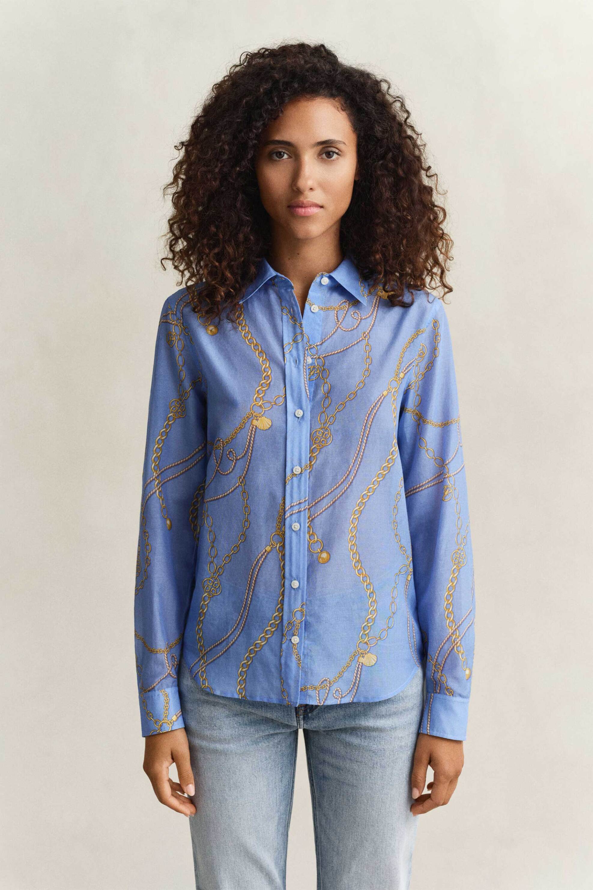 Gant γυναικείο πουκάμισο με μετάξι και print Regular Fit - 4300624 Μπλε Ανοιχτό