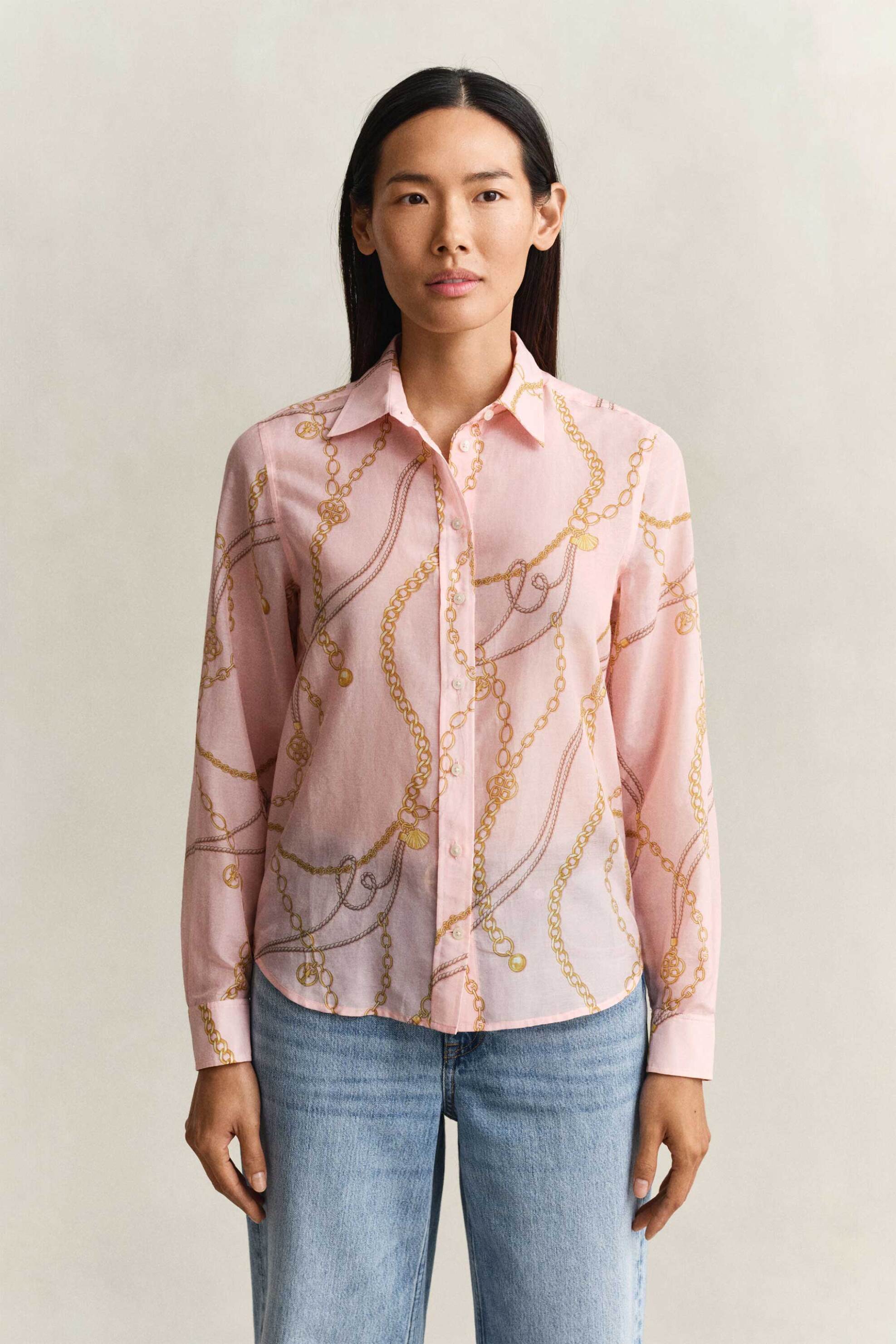 Gant γυναικείο πουκάμισο με μετάξι και print Regular Fit - 4300624 Ροζ Ανοιχτό