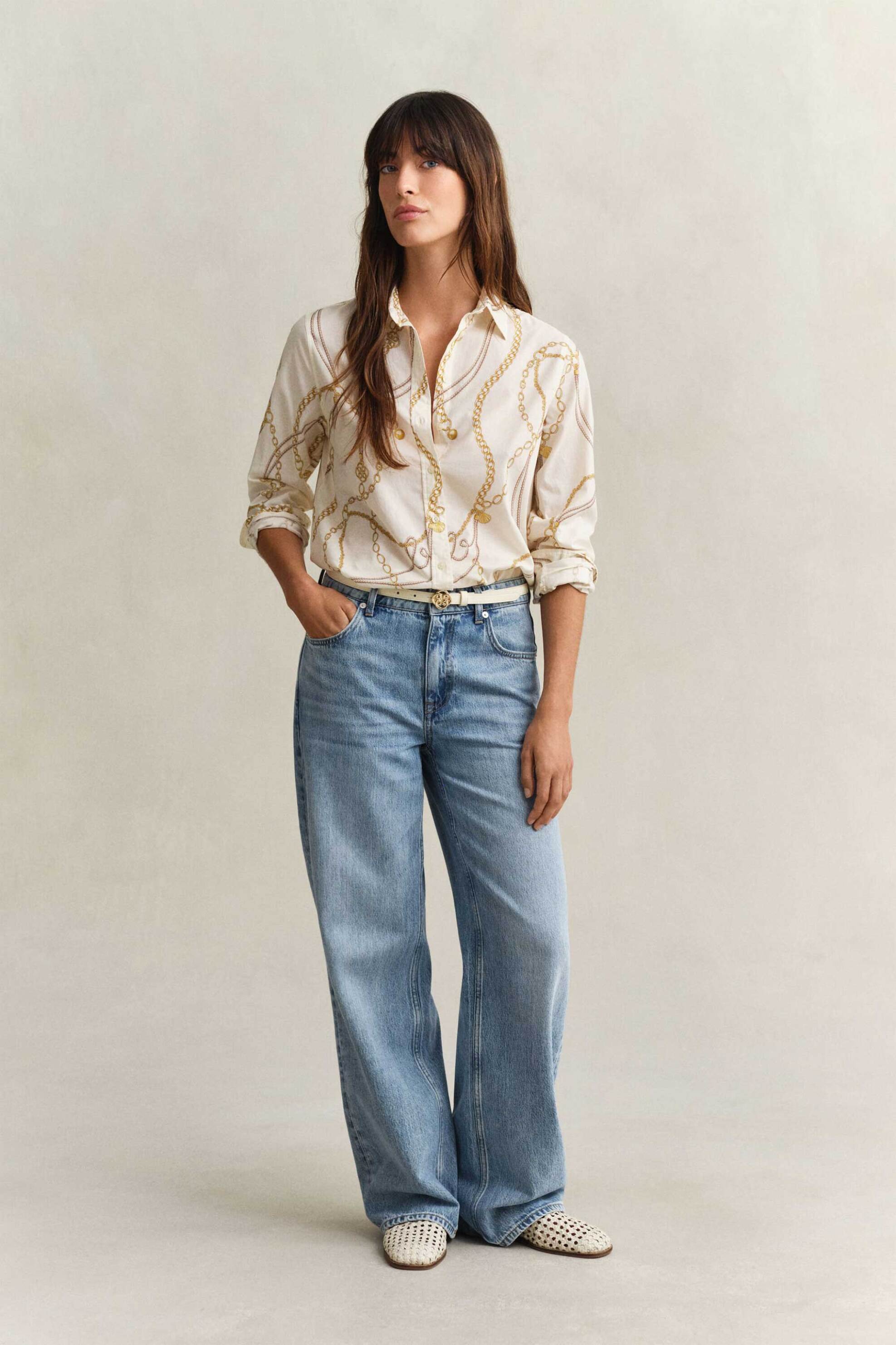 GANT Gant γυναικείο πουκάμισο με print Regular Fit - 4300625 Εκρού - 3