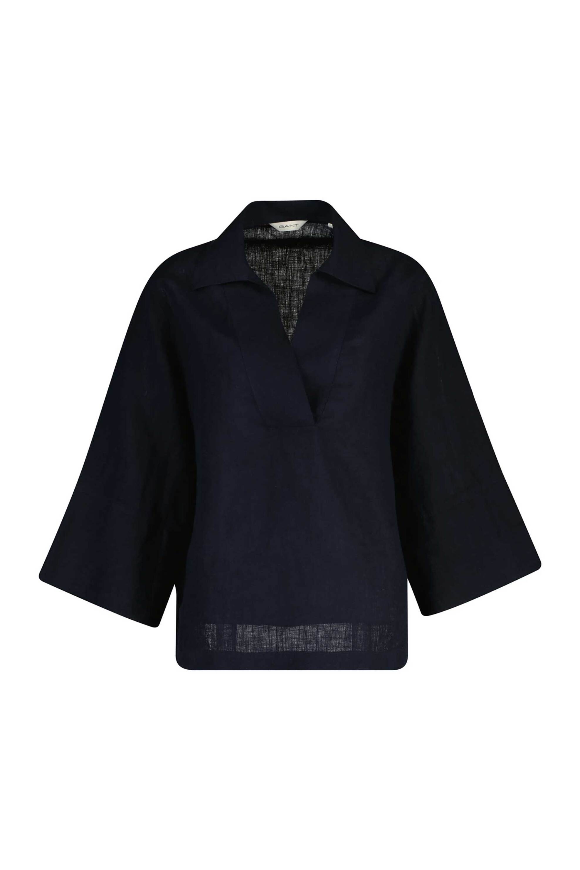 Gant γυναικεία λινή μπλούζα με V και μανίκι 3/4 Relaxed Fit - 4300633 Μαύρο
