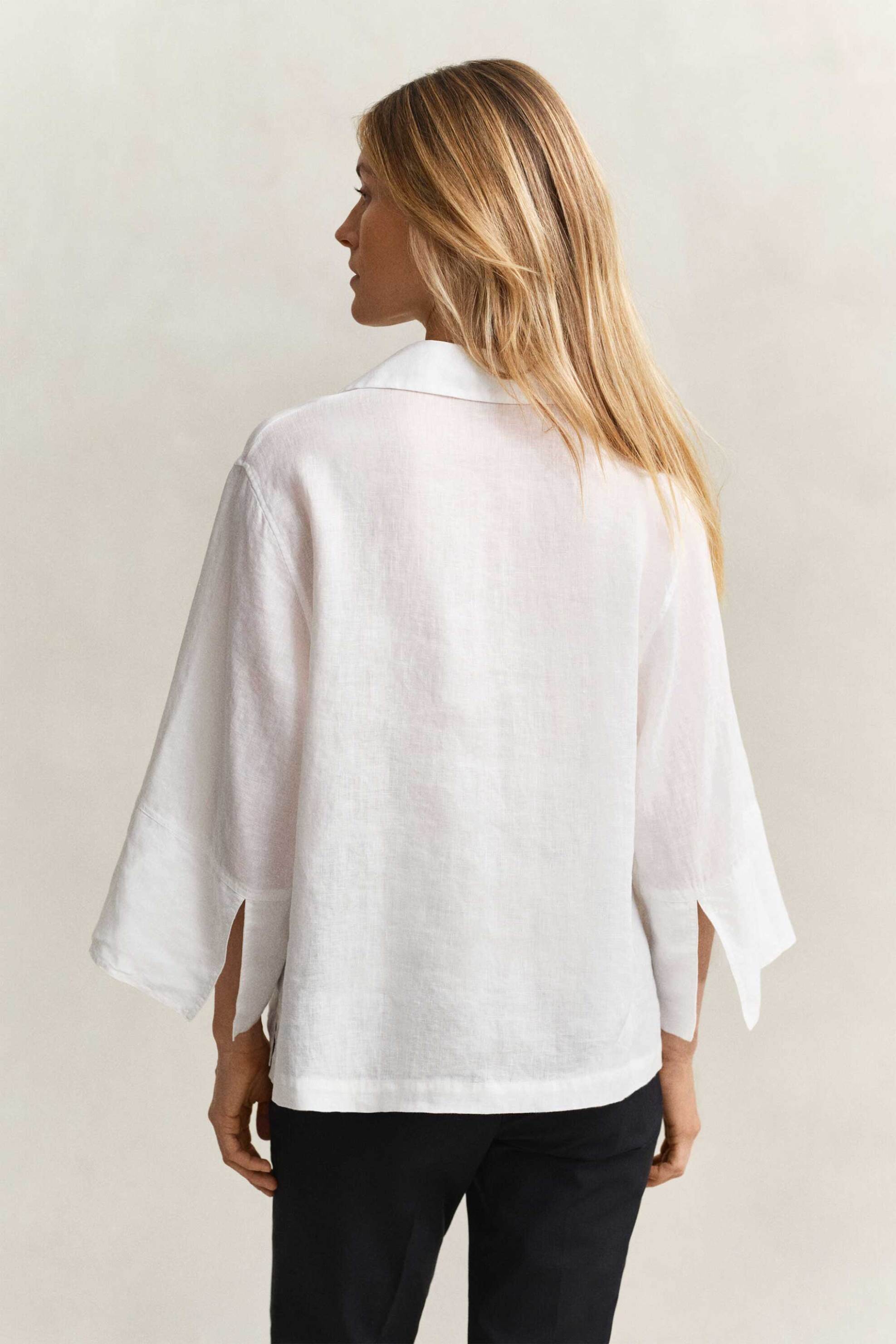 Gant Γυναικεία Λινή Μπλούζα με V Και Μανίκι 3 4 Relaxed Fit - 4300633 Λευκό