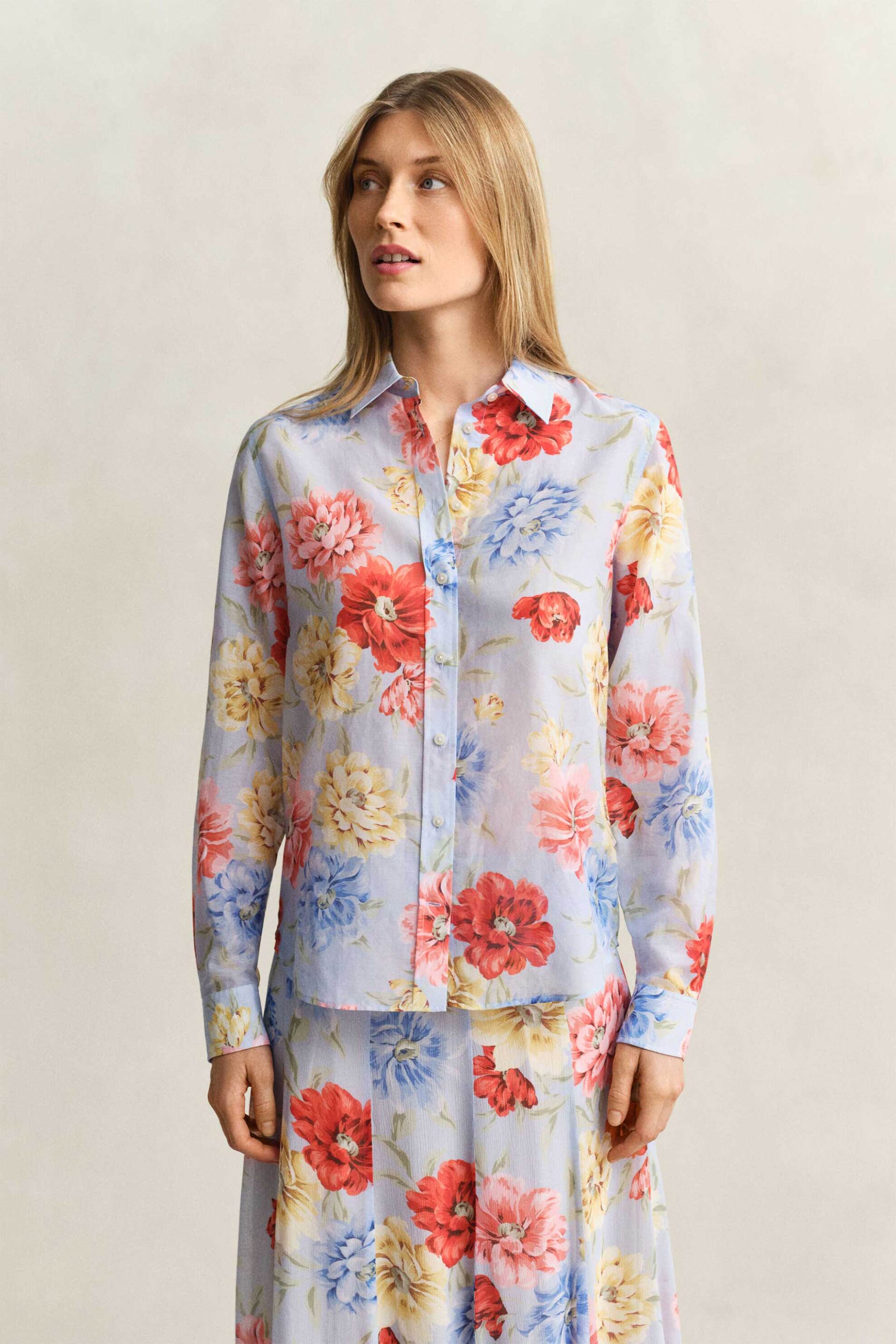 Gant γυναικείο πουκάμισο με μετάξι και floral print Regular Fit - 4300634 Γαλάζιο