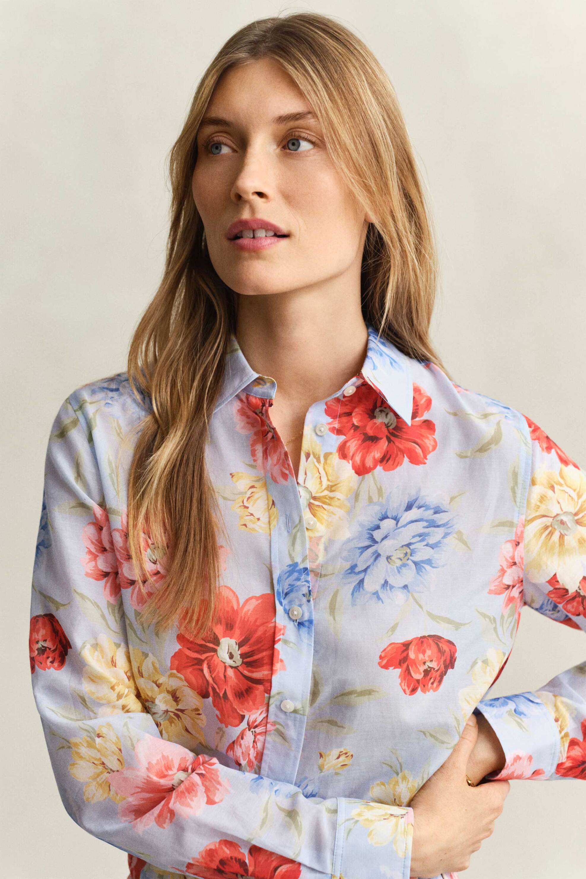 GANT Gant γυναικείο πουκάμισο με μετάξι και floral print Regular Fit - 4300634 Γαλάζιο - 2