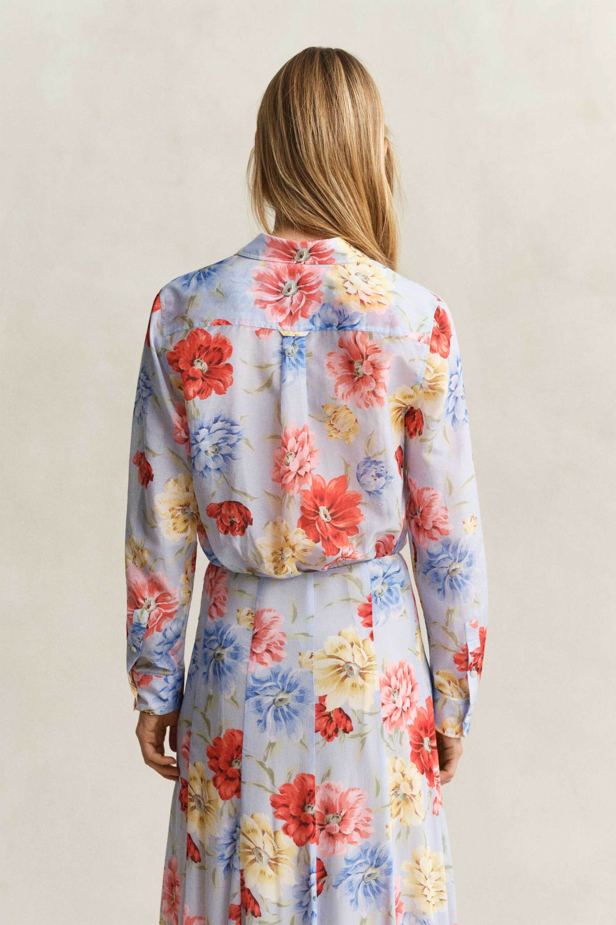 Gant Γυναικείο Πουκάμισο με Μετάξι Και Floral Print Regular Fit - 4300634 Γαλάζιο
