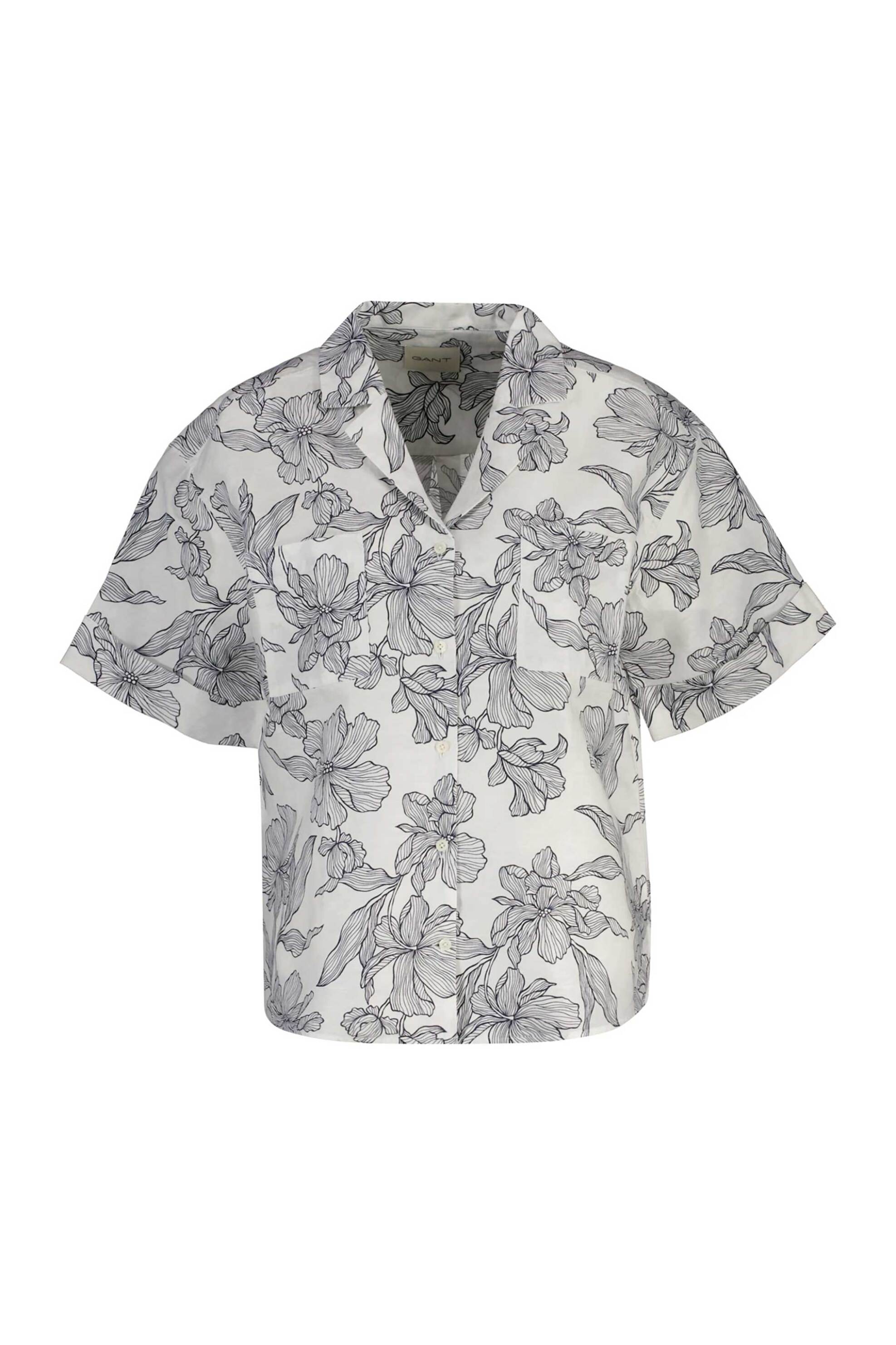 Gant γυναικείο πουκάμισο με λινάρι και floral print Regular Fit - 4300645 Μπλε Σκούρο