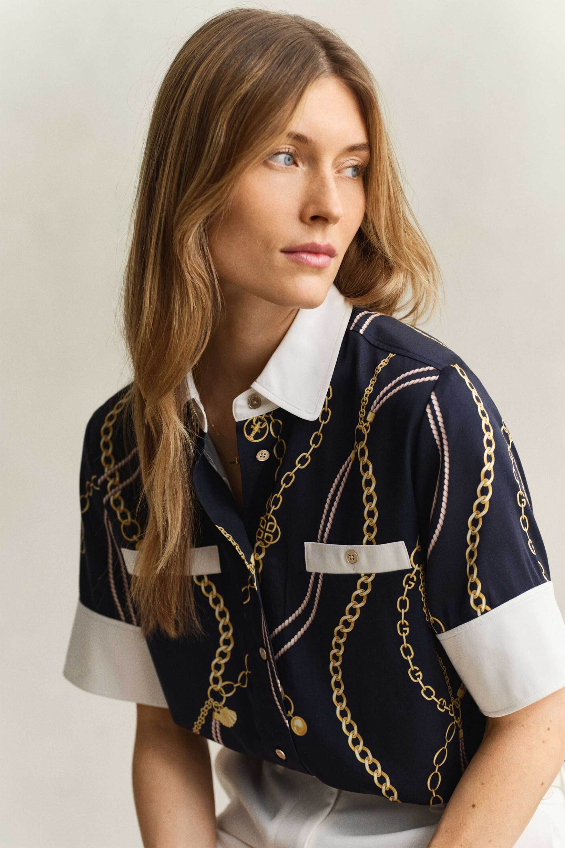 GANT Gant γυναικείο κοντομάνικο πουκάμισο με print Regular Fit - 4300648 Μπλε Σκούρο - 2