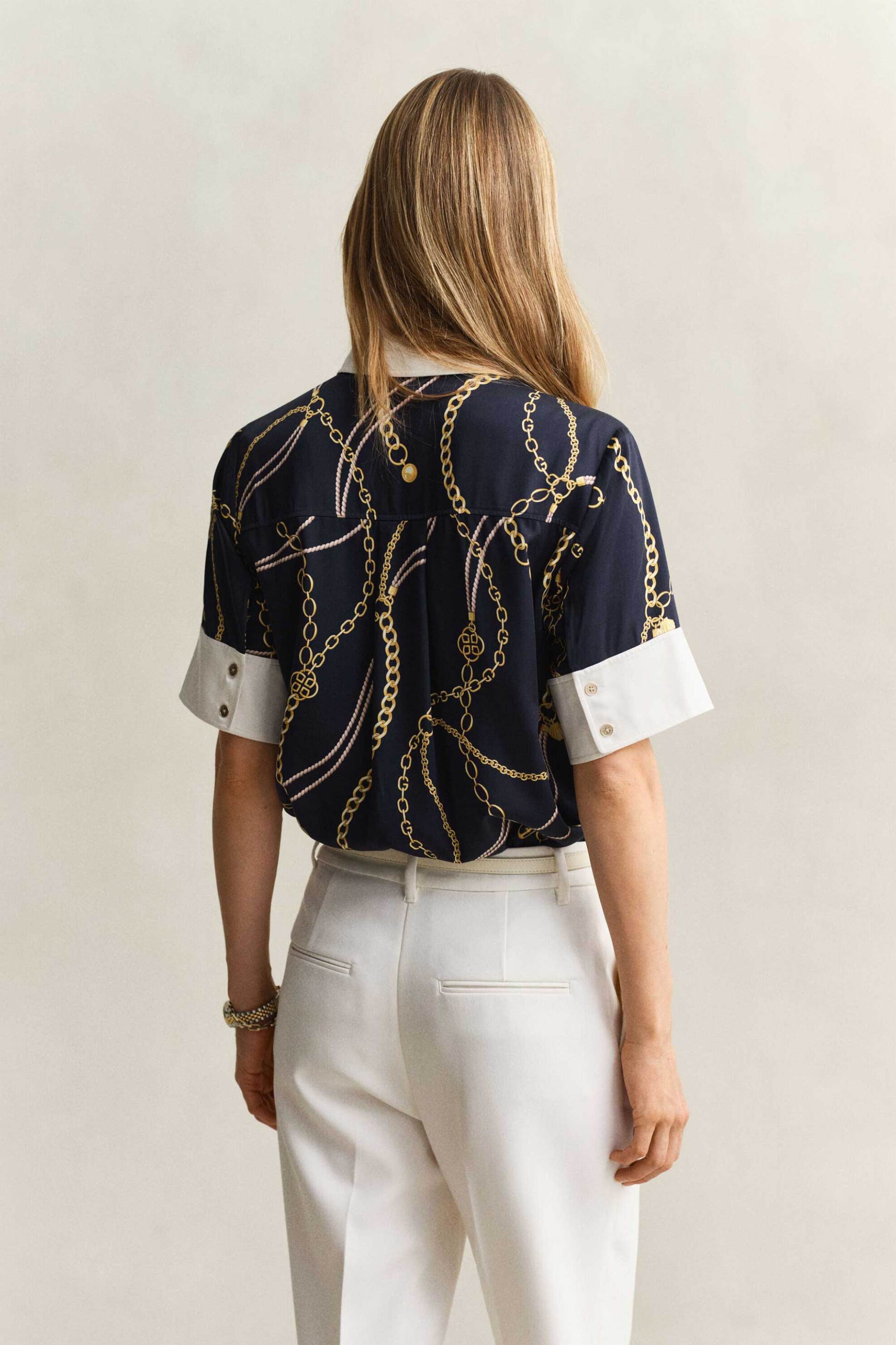 GANT Gant γυναικείο κοντομάνικο πουκάμισο με print Regular Fit - 4300648 Μπλε Σκούρο - 4