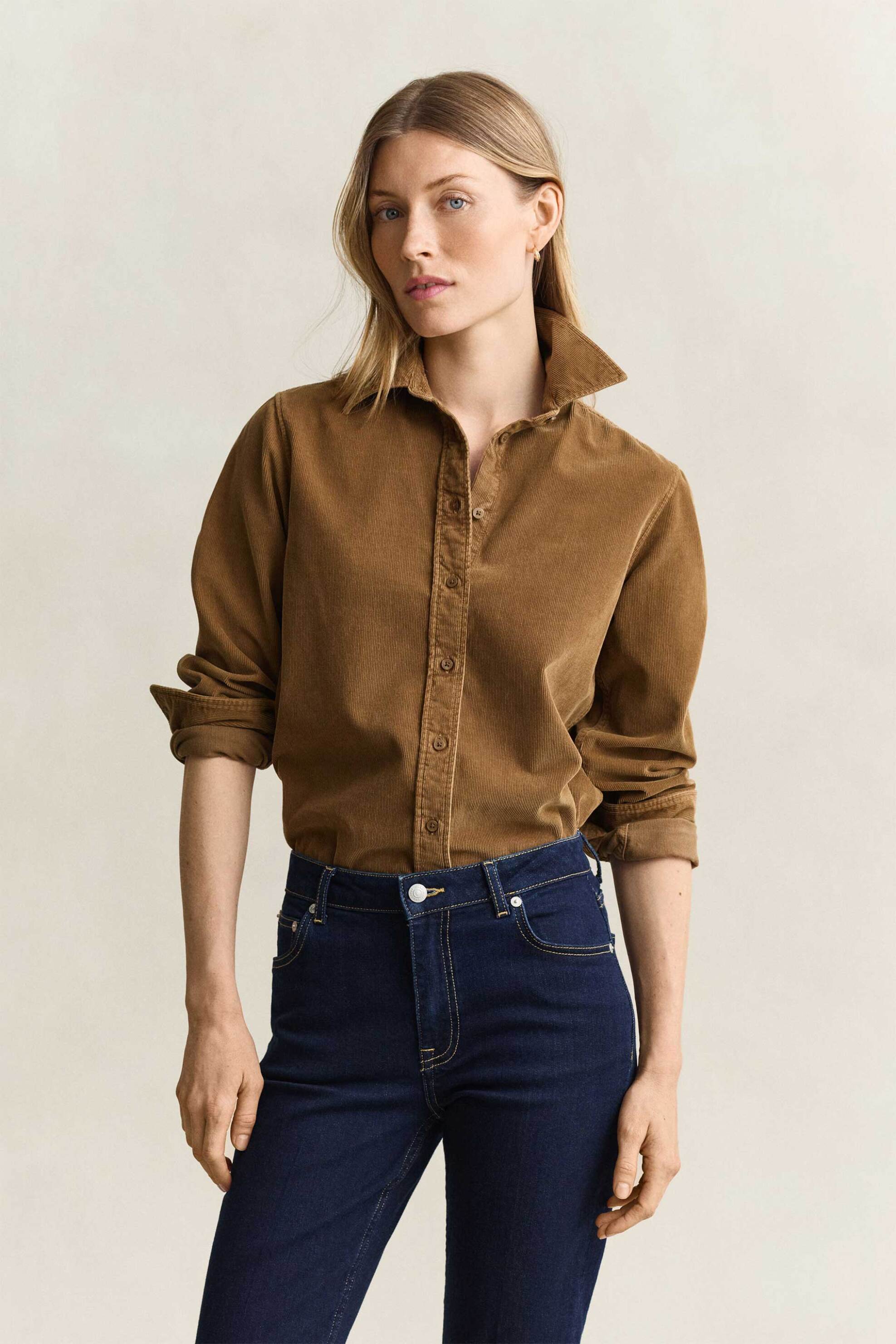 Gant γυναικείο κοτλέ πουκάμισο μονόχρωμο Regular Fit - 4300672 Ταμπά