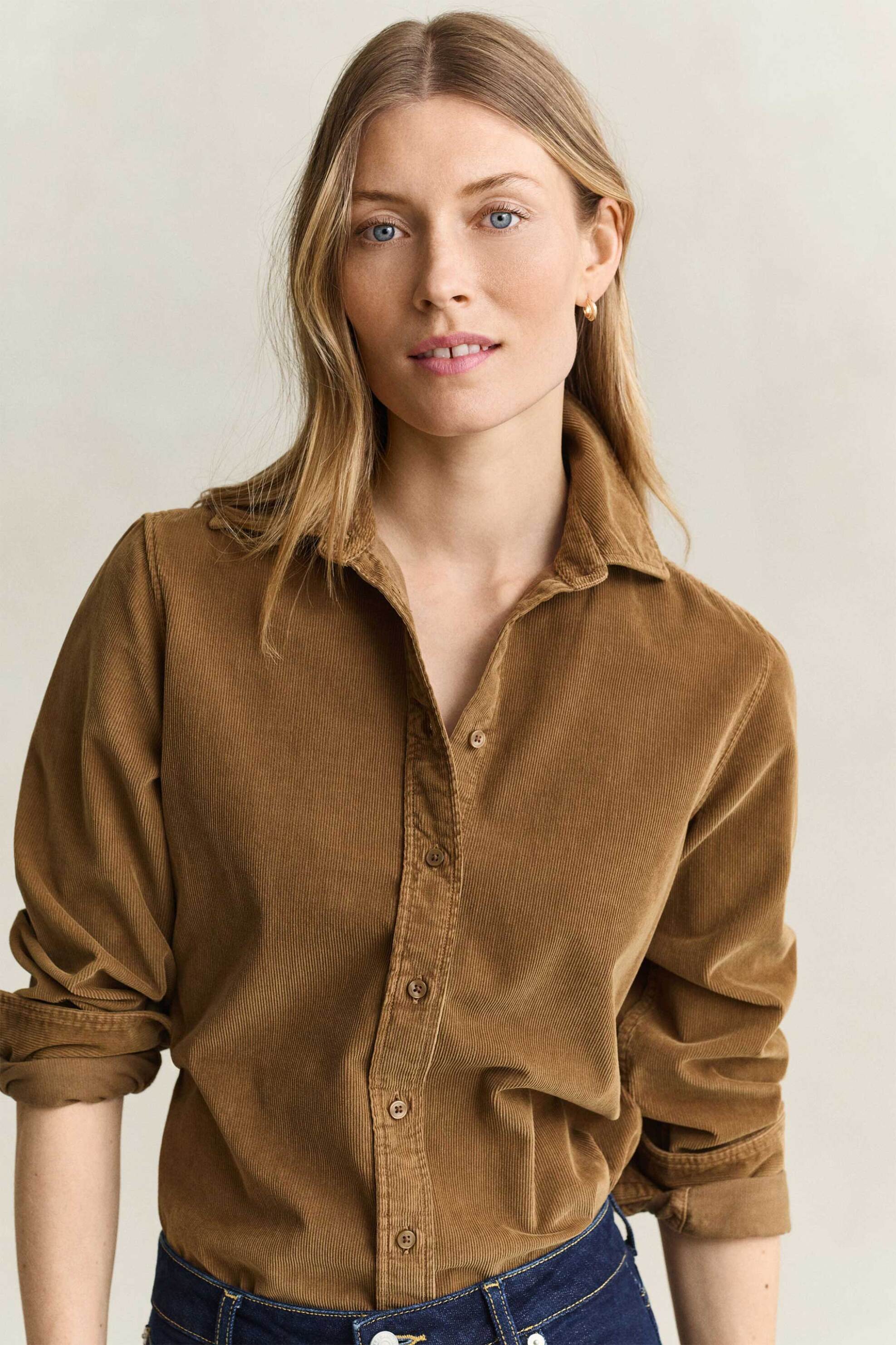 Gant γυναικείο κοτλέ πουκάμισο μονόχρωμο Regular Fit - 4300672 Ταμπά