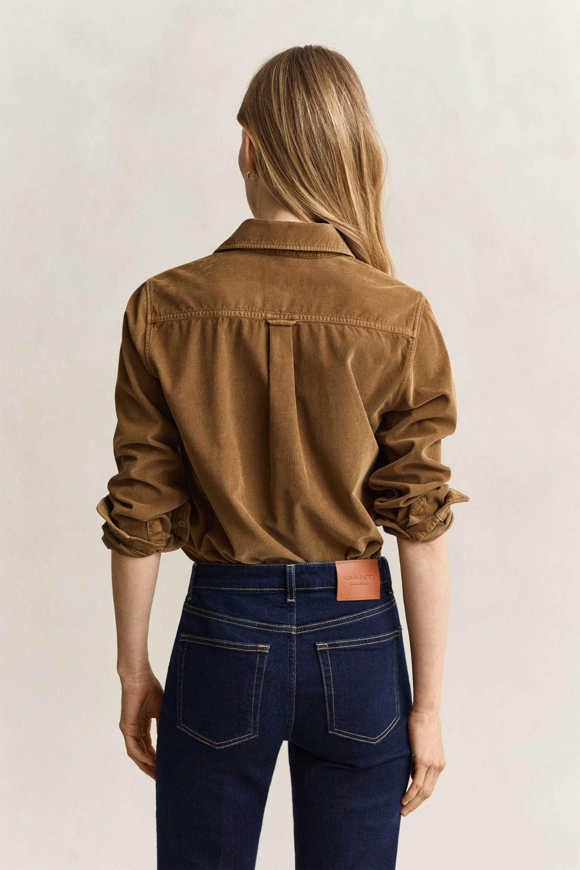 Gant Γυναικείο Κοτλέ Πουκάμισο Μονόχρωμο Regular Fit - 4300672 Ταμπά